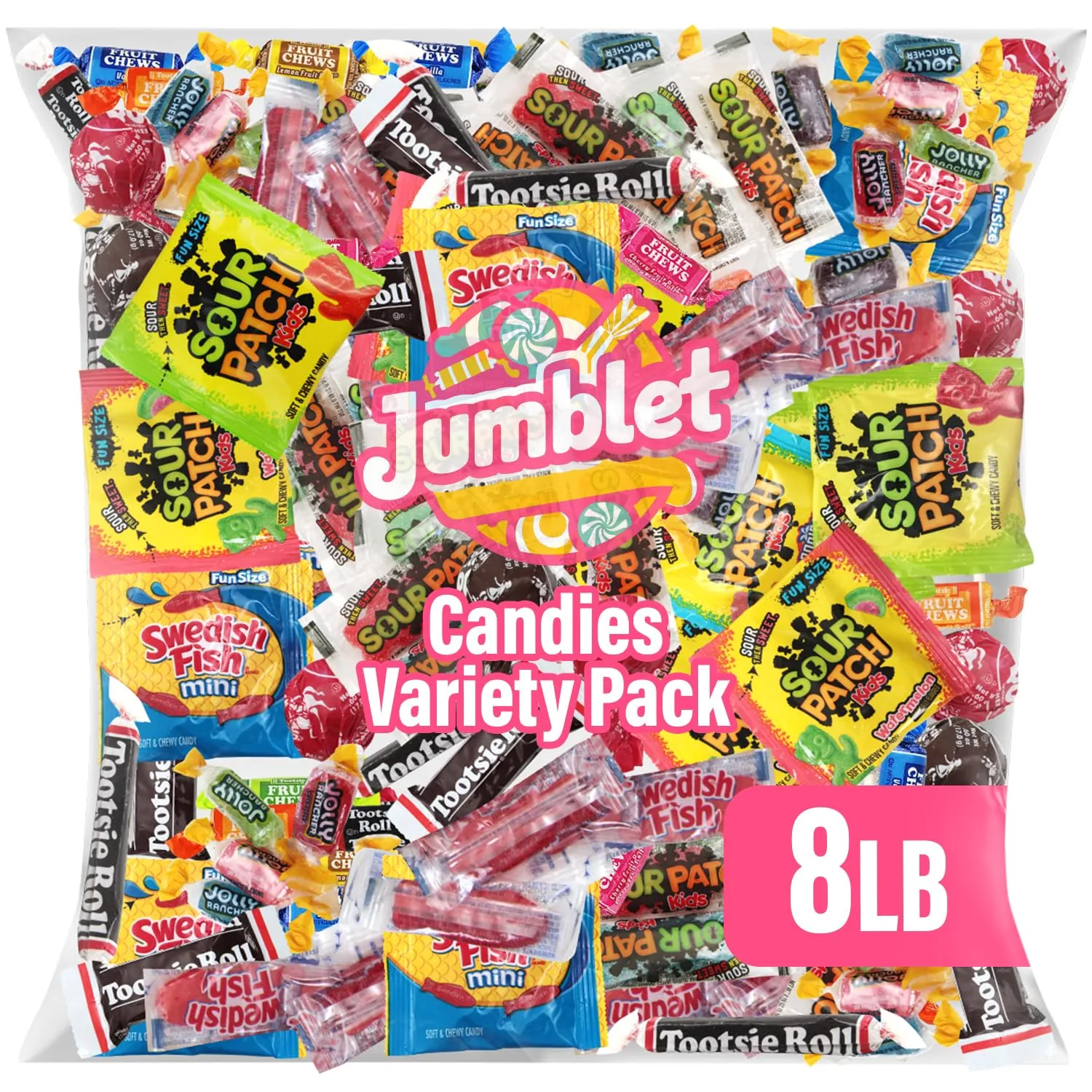 Bulk Candy Mix Variety Pack - Individually Wrapped Assorted Sweets for Party Favors, Candy Buffets, Goodie Bags, Gifting, and Office Treats (8Lb Bag)