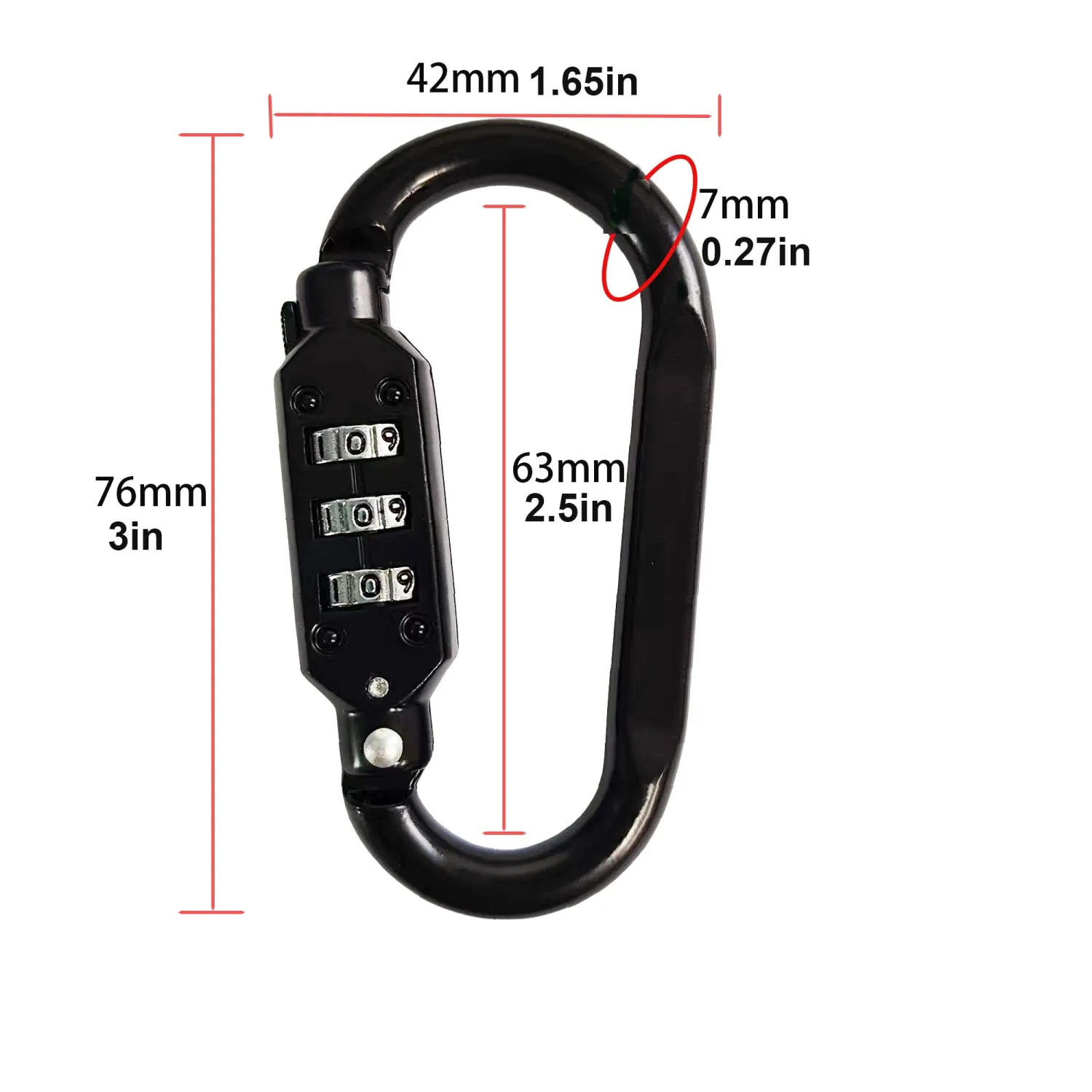 Large 3 Inch Carabiner with Built-in 3-Digit Combination Lock – Durable Zinc Alloy, Keyless Security for Everyday Use