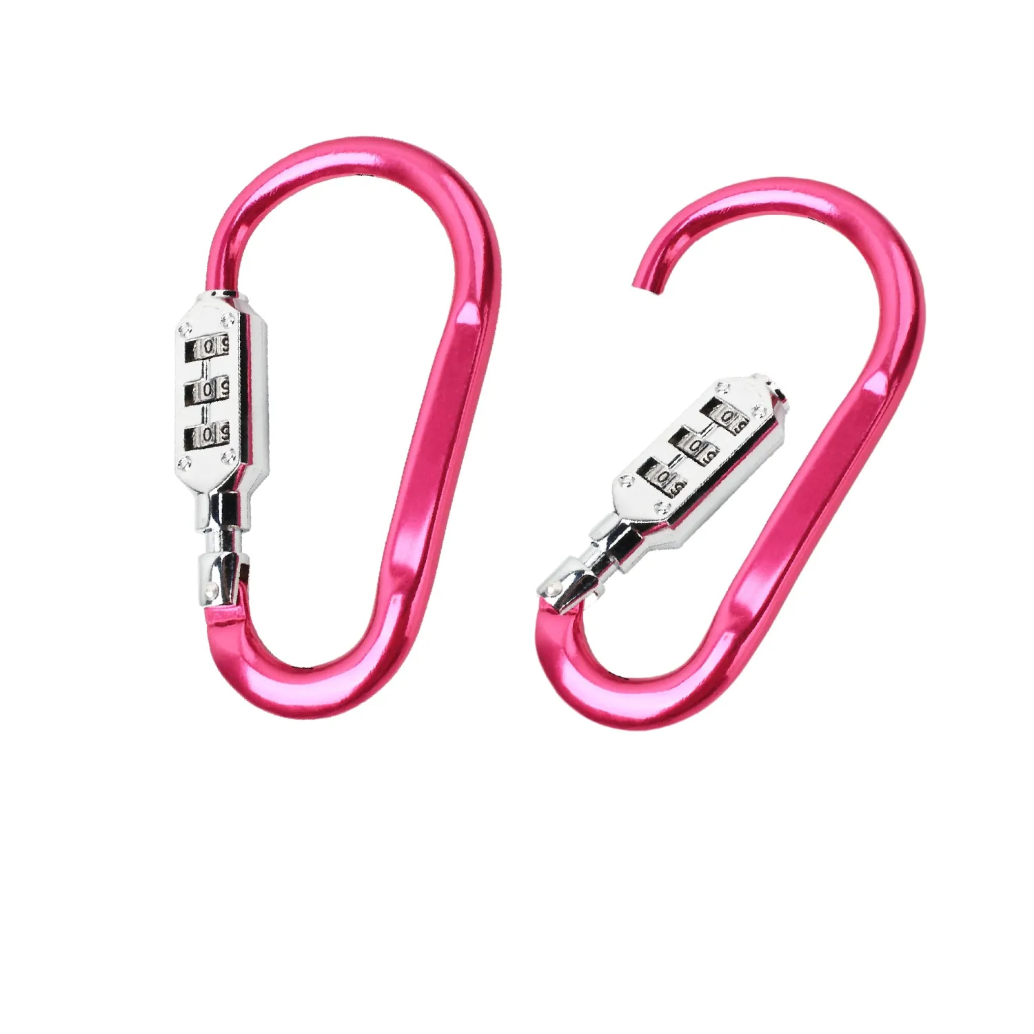 Large 3.8 inch Carabiner with Built-in 3-Digit Combination Lock – Durable Aluminum Alloy, Keyless Security for Everyday Use(Rose Pink)