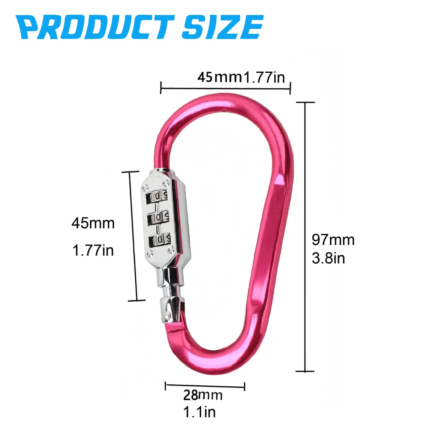 Large 3.8 inch Carabiner with Built-in 3-Digit Combination Lock – Durable Aluminum Alloy, Keyless Security for Everyday Use(Rose Pink)