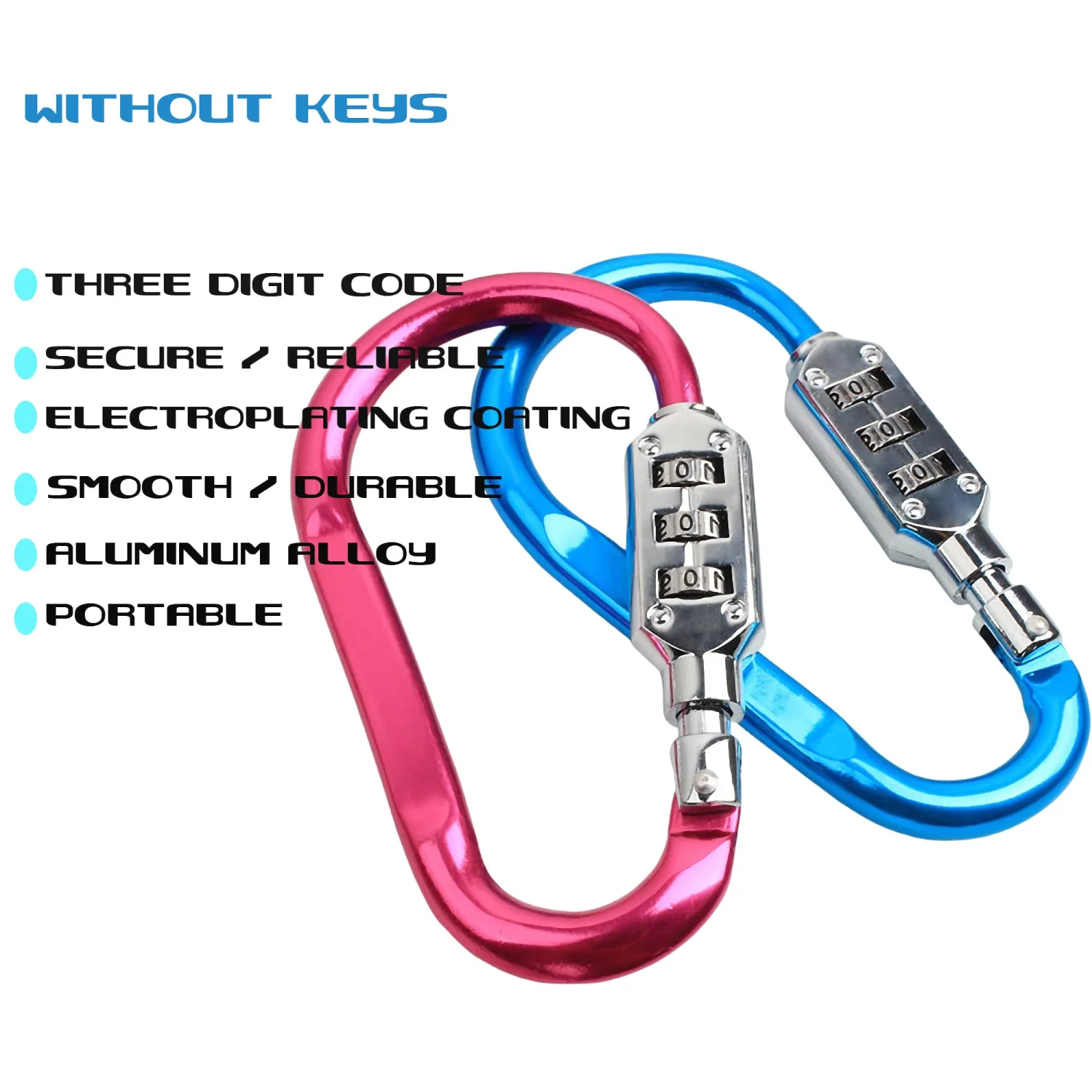 Large 3.8 inch Carabiner with Built-in 3-Digit Combination Lock – Durable Aluminum Alloy, Keyless Security for Everyday Use(Rose Pink)