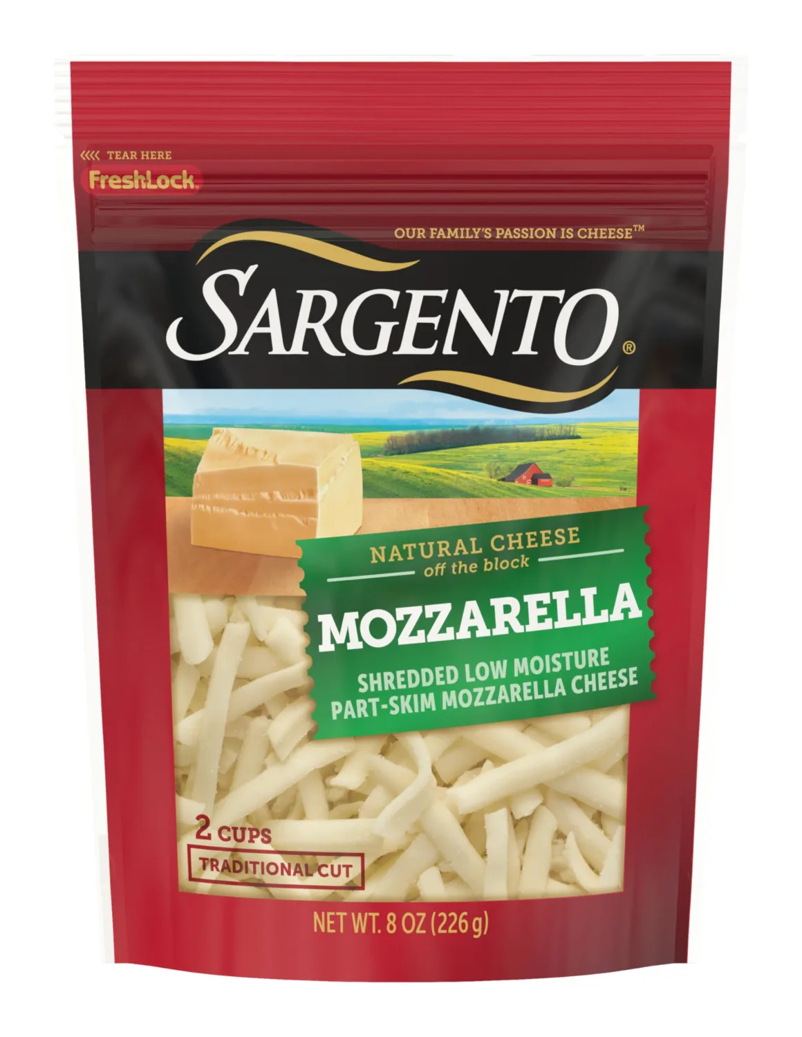Sargento Natural Mozzarella Shredded Cheese, Traditional Cut, 8 oz.