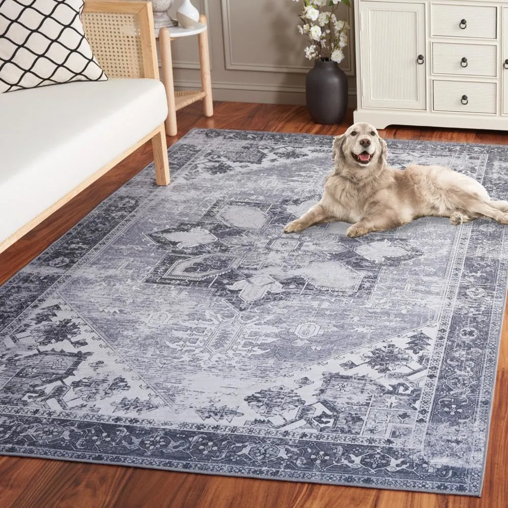 SAFAVIEH Washable Rug Tucson Collection - 2'6" x 8' Runner, Grey, Slip Resistant, Ideal for High Traffic Areas in Living Room, Hallway, Foyer, Kitchen, Bedroom (TSN102J-28)