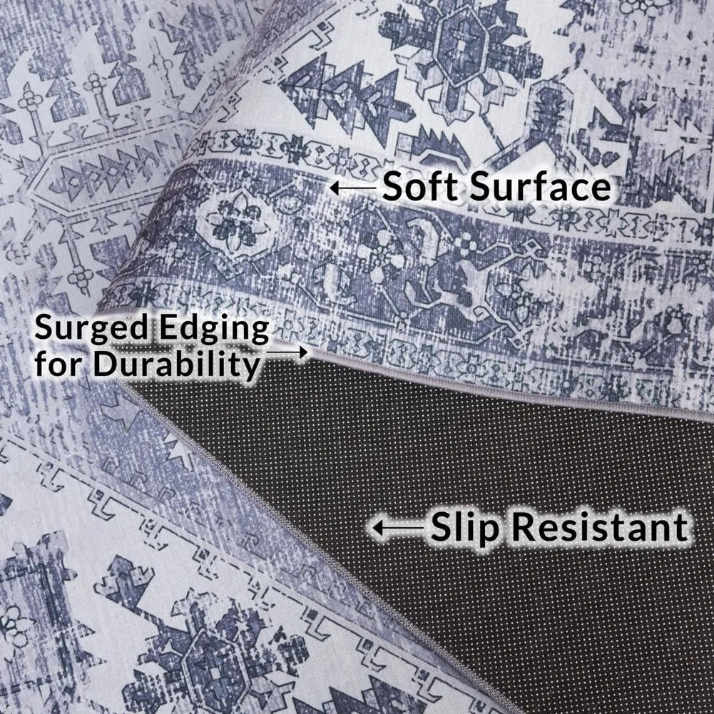 SAFAVIEH Washable Rug Tucson Collection - 2'6" x 8' Runner, Grey, Slip Resistant, Ideal for High Traffic Areas in Living Room, Hallway, Foyer, Kitchen, Bedroom (TSN102J-28)