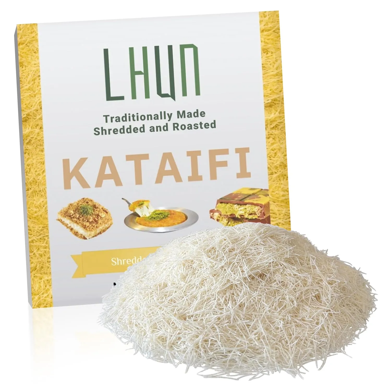 LHUN Dried & Chopped Kataifi | Shredded Fillo Dough | Authentic Turkish Pastry for Knafeh, Kanafeh, and Kunafa | Premium Kadayif for Desserts, Gourmet Dishes, and Viral Dubai Chocolate Bar (8.82 Ounce)
