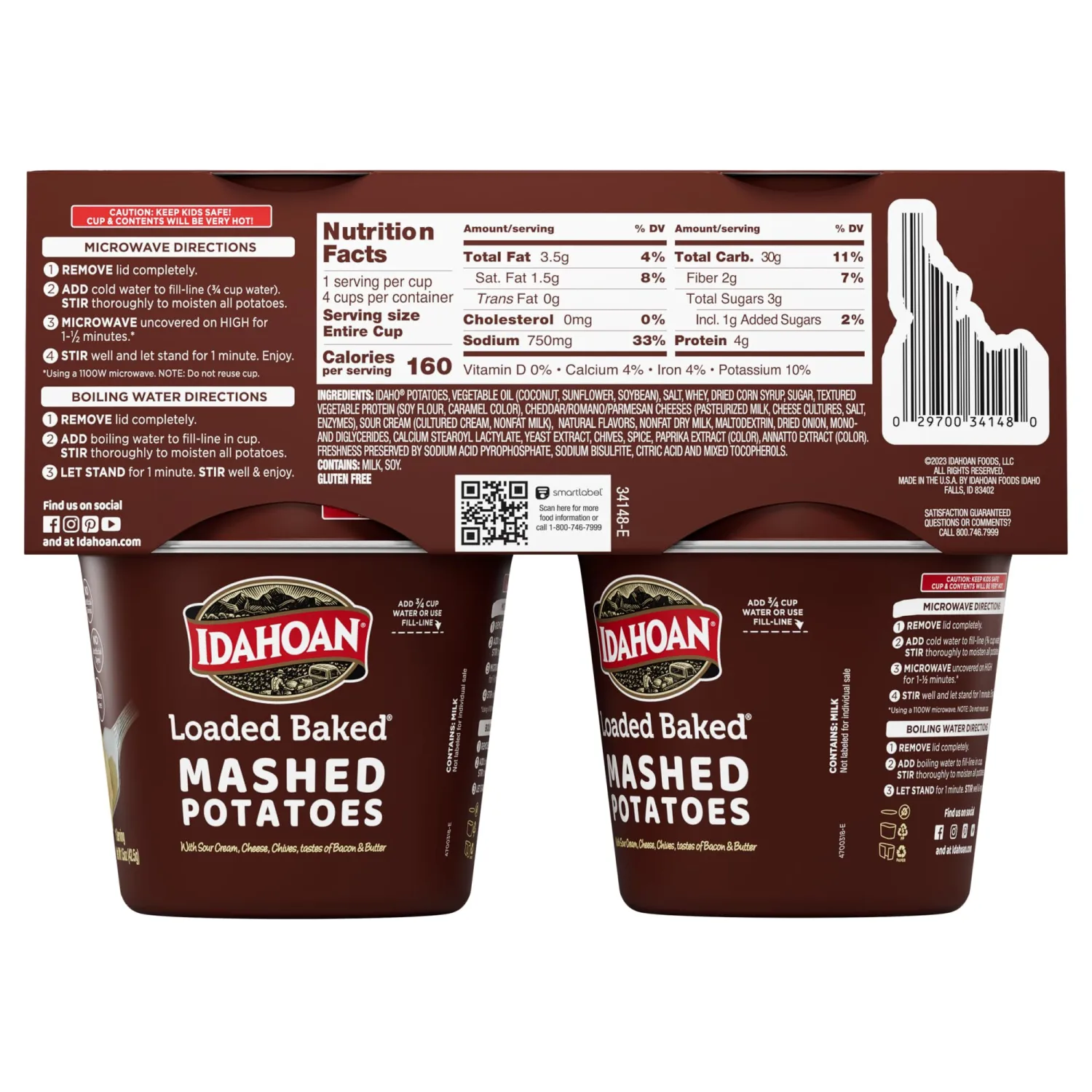 Idahoan® Loaded Baked® Mashed Potatoes Cup 4-pack, 6 oz (Pack of 6)