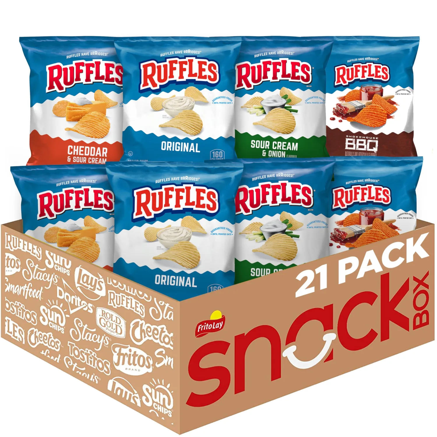 Ruffles Potato Chips, 4 Flavor Variety Pack, 1 oz Bags (Pack of 21)
