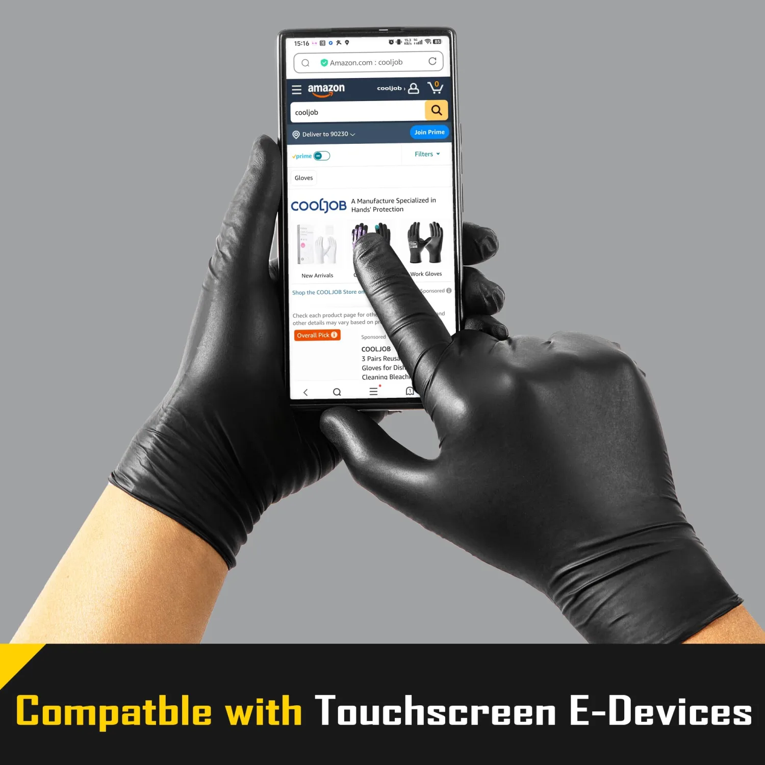 COOLJOB 5 Mil Black Disposable Nitrile Gloves for Men, Heavy-Duty for Household Cleaning, Cooking, Working, Powder Free, S-XL