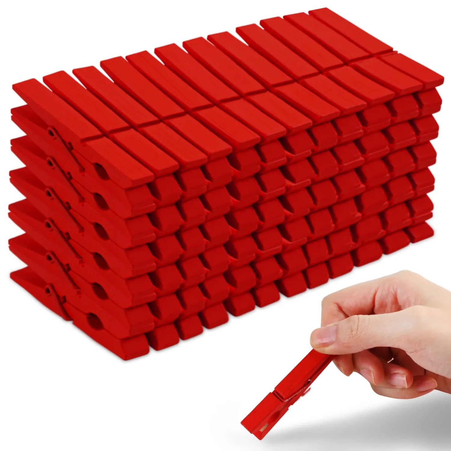Phinus 72 Pcs Wooden Clothes Pins, 2.9 Inch Clothes Pins for Hanging Clothes, Pictures, Photos, Classroom, Crafts, Decoration, Clothespins Heavy Duty (Red)