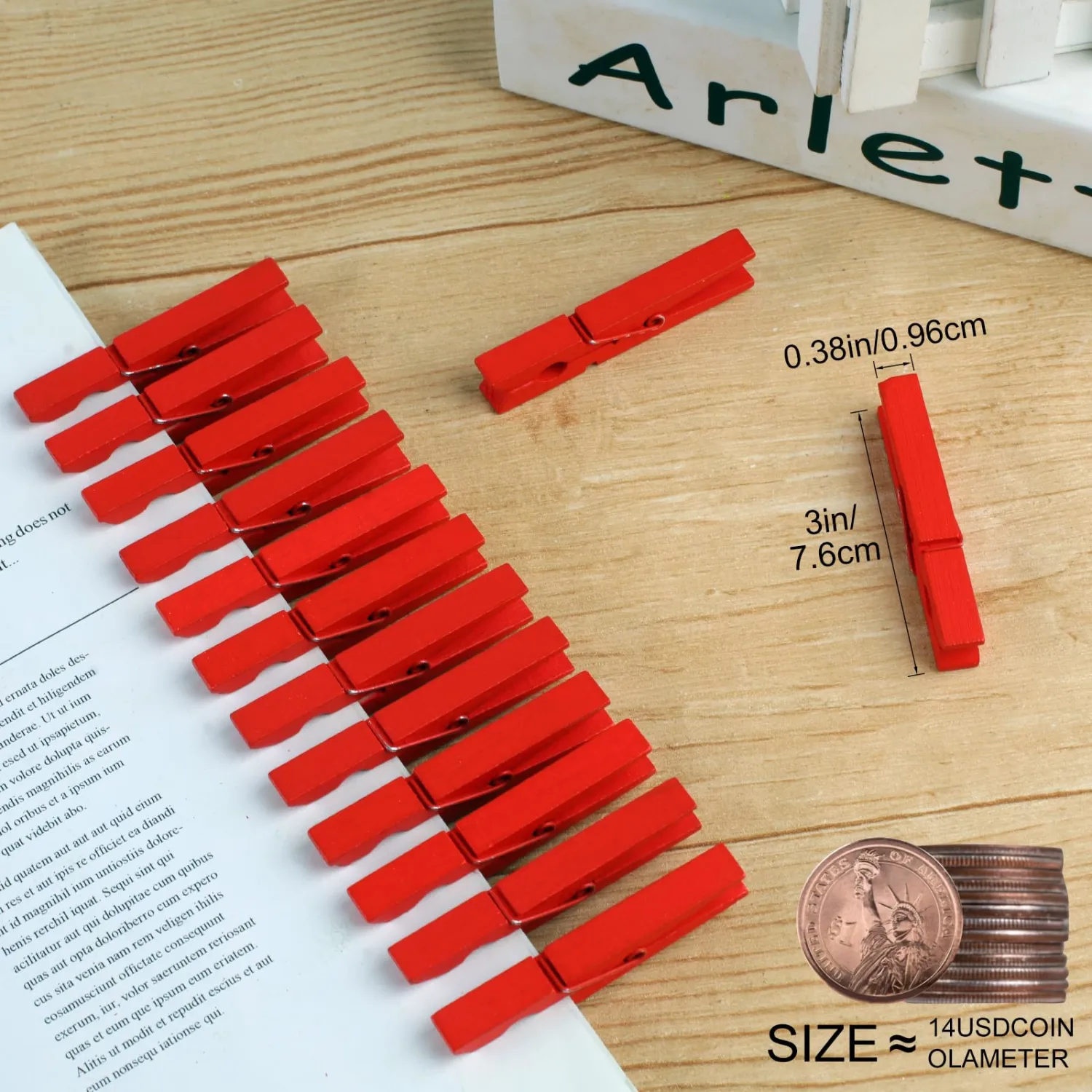 Phinus 72 Pcs Wooden Clothes Pins, 2.9 Inch Clothes Pins for Hanging Clothes, Pictures, Photos, Classroom, Crafts, Decoration, Clothespins Heavy Duty (Red)