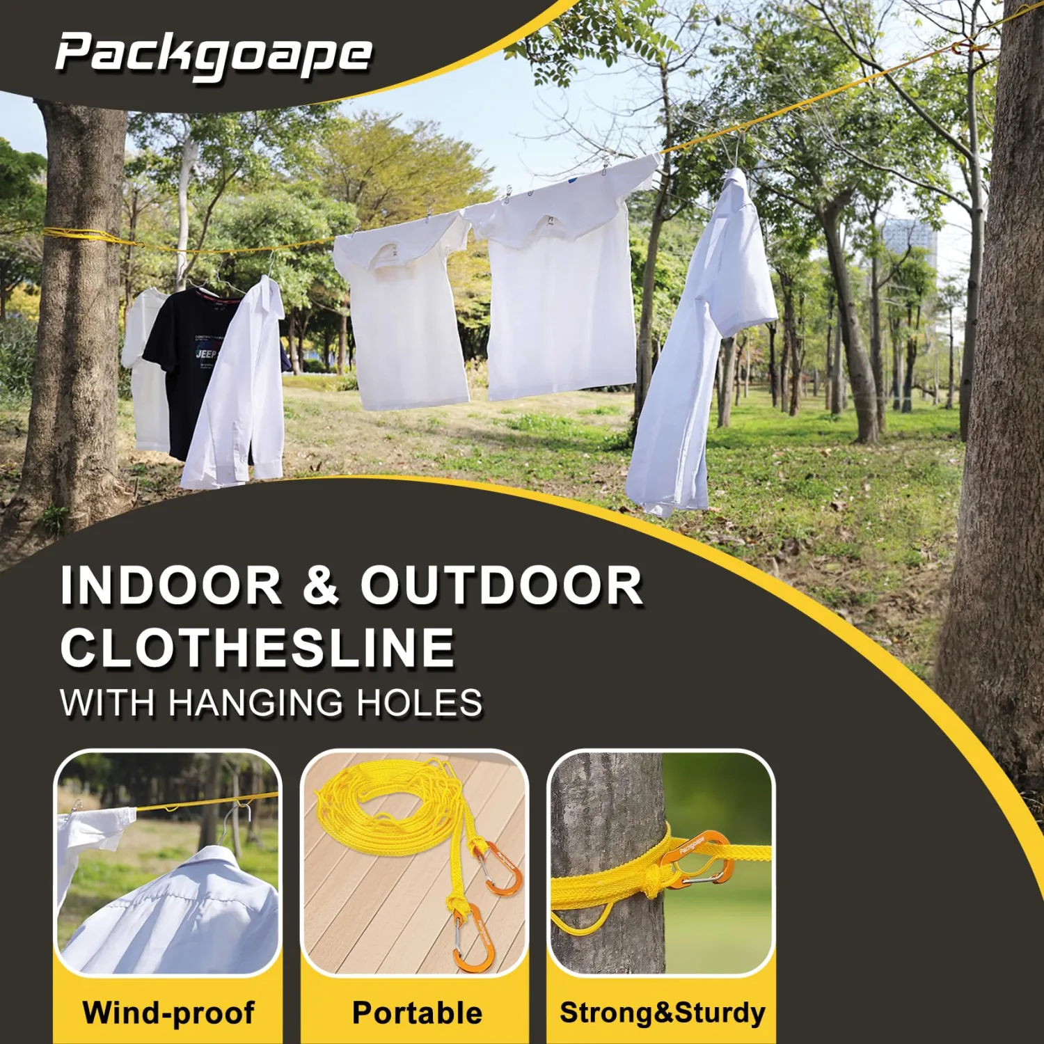 Portable Travel Clothesline, Windproof Clothes Laundry Line with Clothespins & Hang Holes, Indoor & Outdoor Clothes Drying Rope for Hotel, Backyard,Cruise Ships, Camping