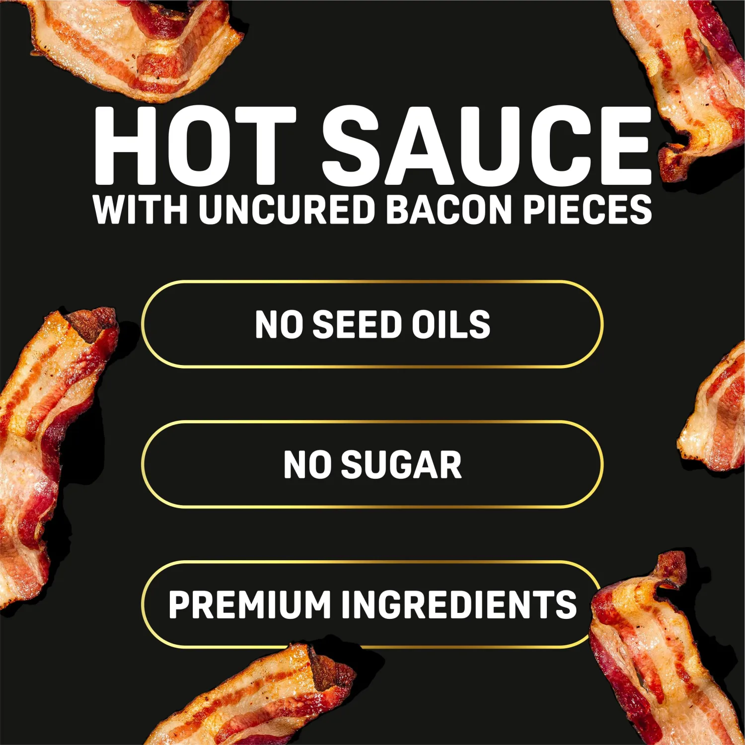 Baconic Hot Sauce with Real Bacon Bits – Zero Sugar, Clean Ingredients, No Seed Oils, Bold Flavor with a Spicy Kick – 12oz Glass Bottle