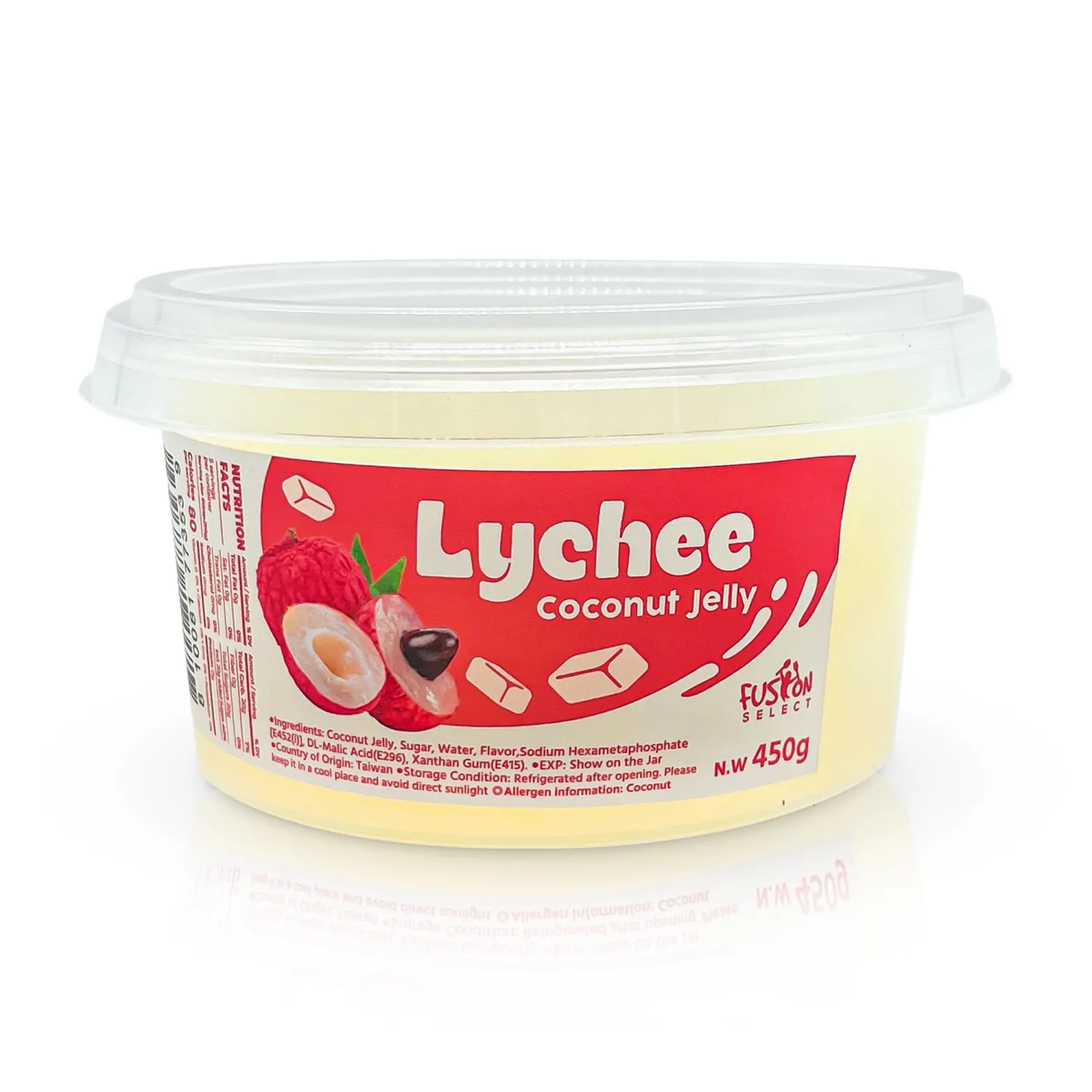 Fusion Select Lychee Jelly Coconut Jelly with Fruit Flavored for Bubble Tea, Yogurt, Ice Cream, Beverage, Fruit Tea, and Snow Fluff, Dessert Toppings 14 Ounce