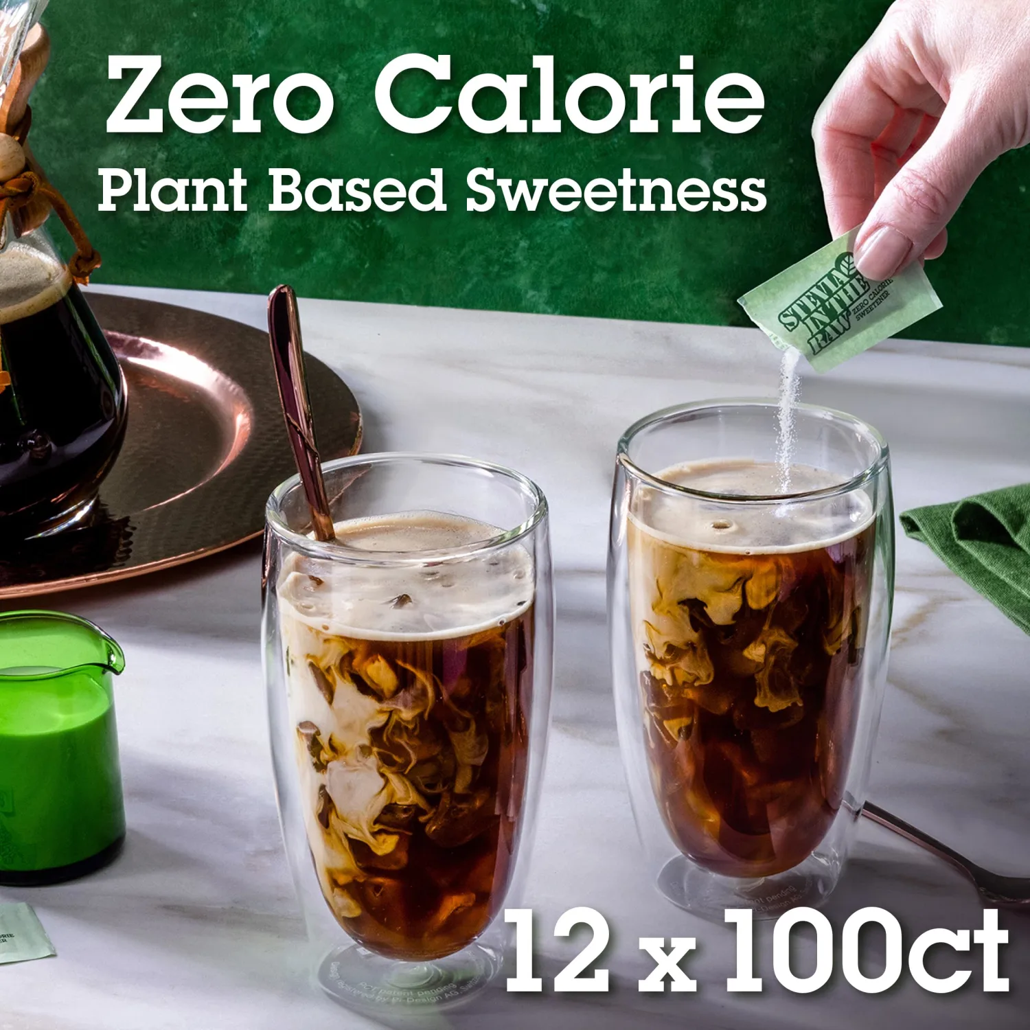 STEVIA IN THE RAW, Zero Calorie Sweetener Packets 100 Count Box (12 Pack)
