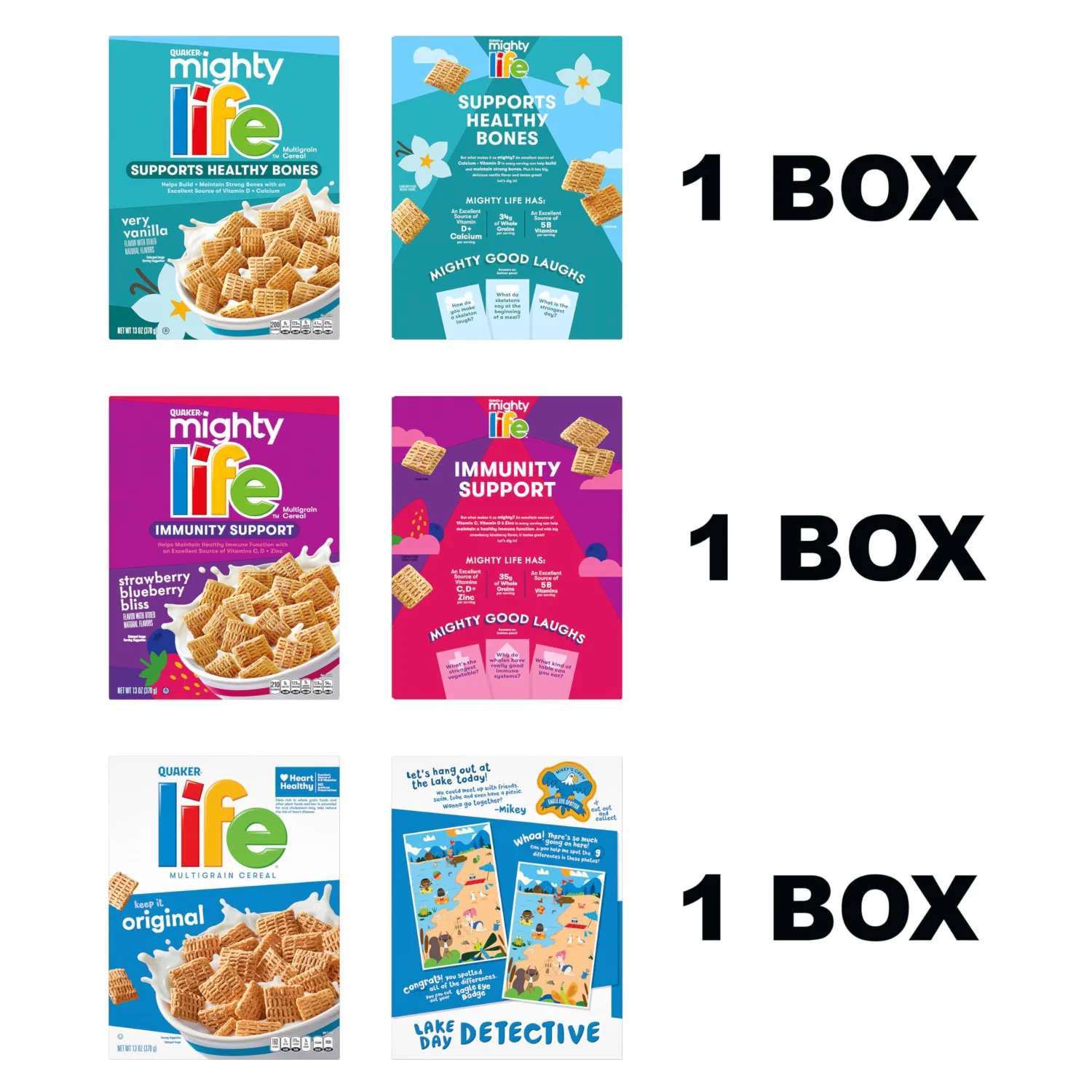 Quaker Mighty Life Multigrain Breakfast Cereal, 3 Flavor Variety Pack (3 Pack)