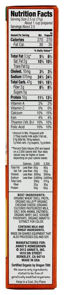 ANNIES HOMEGROWN MAC & CHS SHELL CHDR ORG, 6 OZ