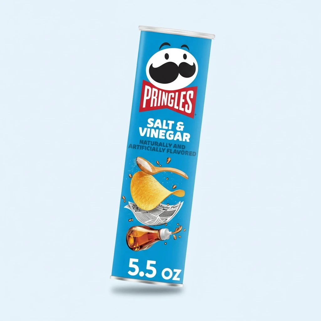 Pringles Potato Crisps Chips, Lunch Snacks, On-The-Go Snacks, Salt and Vinegar, 5.5oz Can (1 Can)