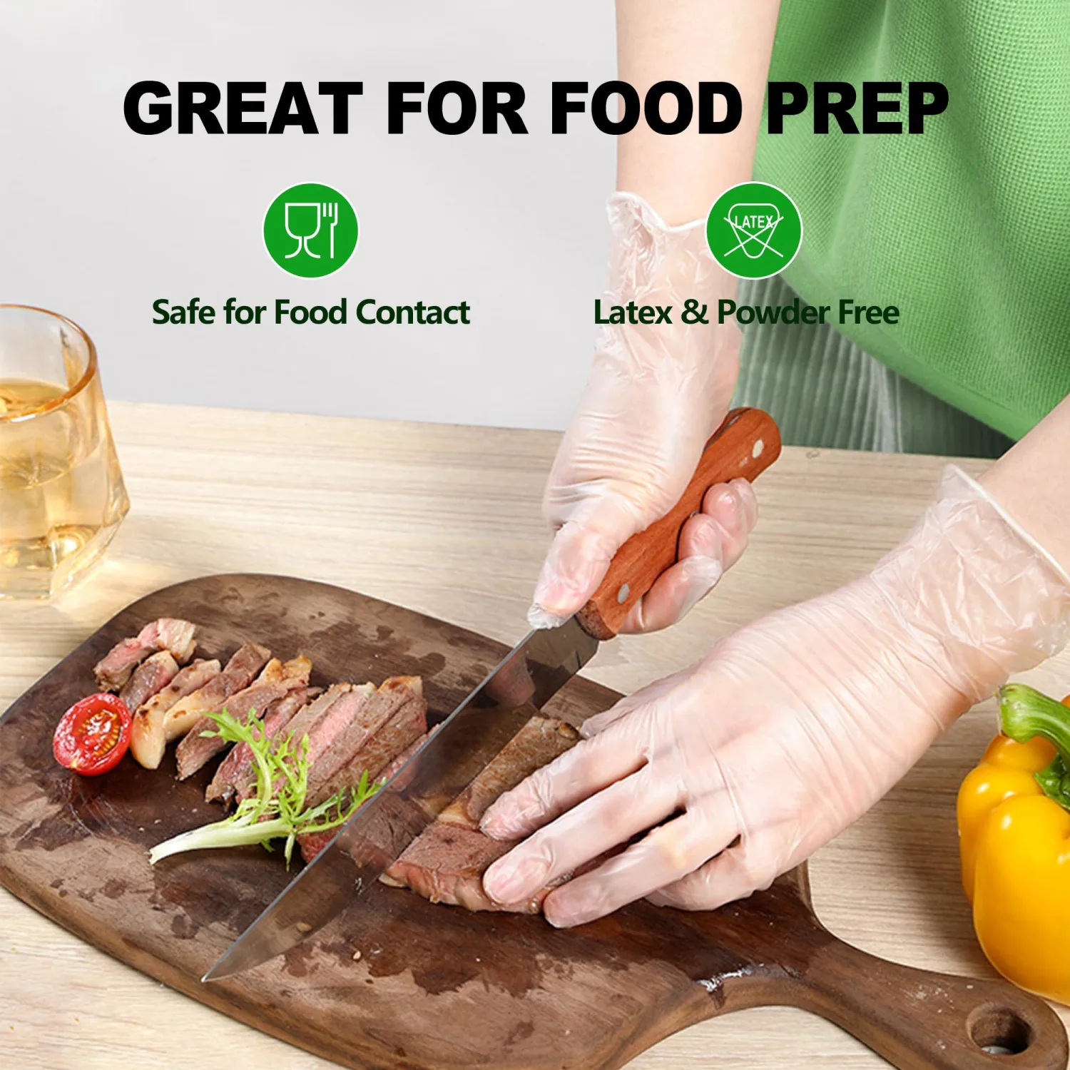 Disposable Vinyl Gloves, Food Safe, Latex-Free Powder-Free Clear Plastic Gloves for Cooking, House Clean, Food Prep
