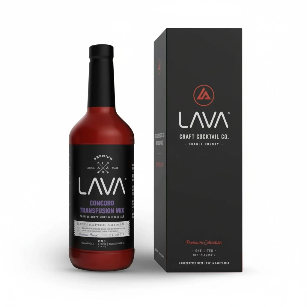 LAVA Premium Concord Transfusion Mix made with concord grape juice, real ginger, ginger ale, no artificial sweeteners, 1-Liter (33.8oz) Glass Bottle, Ready to Use