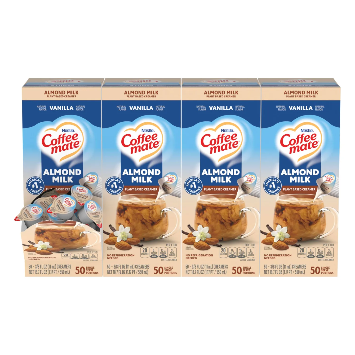 Nestle Coffee mate Coffee Creamer, Almond Milk, Liquid Creamer Singles, Plant-Based, Non Dairy, No Refrigeration, 0.375 fl oz Tubs (Pack of 200)