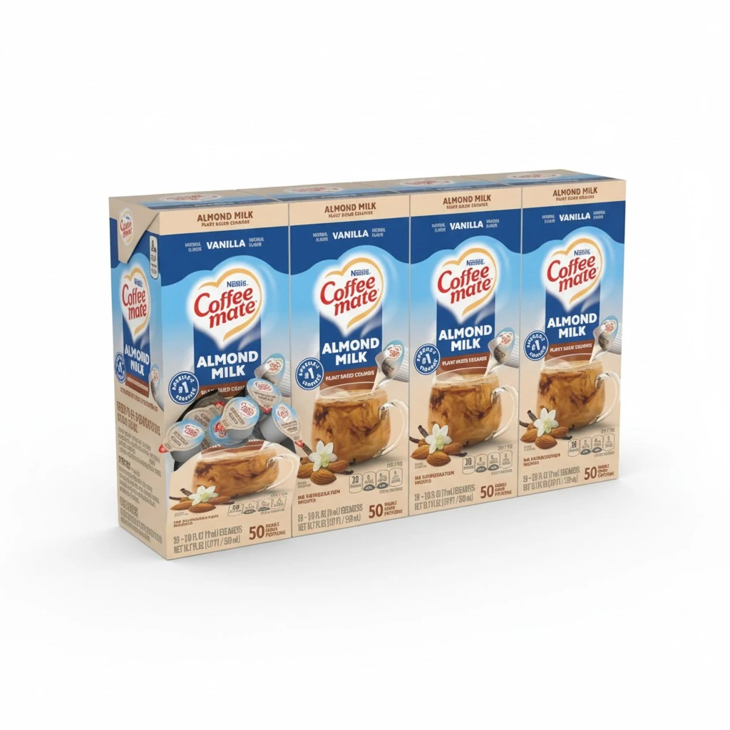 Nestle Coffee mate Coffee Creamer, Almond Milk, Liquid Creamer Singles, Plant-Based, Non Dairy, No Refrigeration, 0.375 fl oz Tubs (Pack of 200)