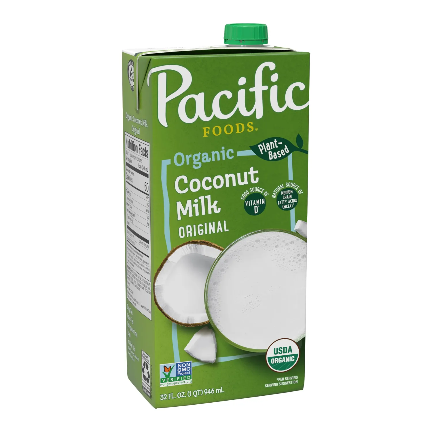 Pacific Foods Original Organic Coconut Milk, Plant Based Milk, 32 oz Carton