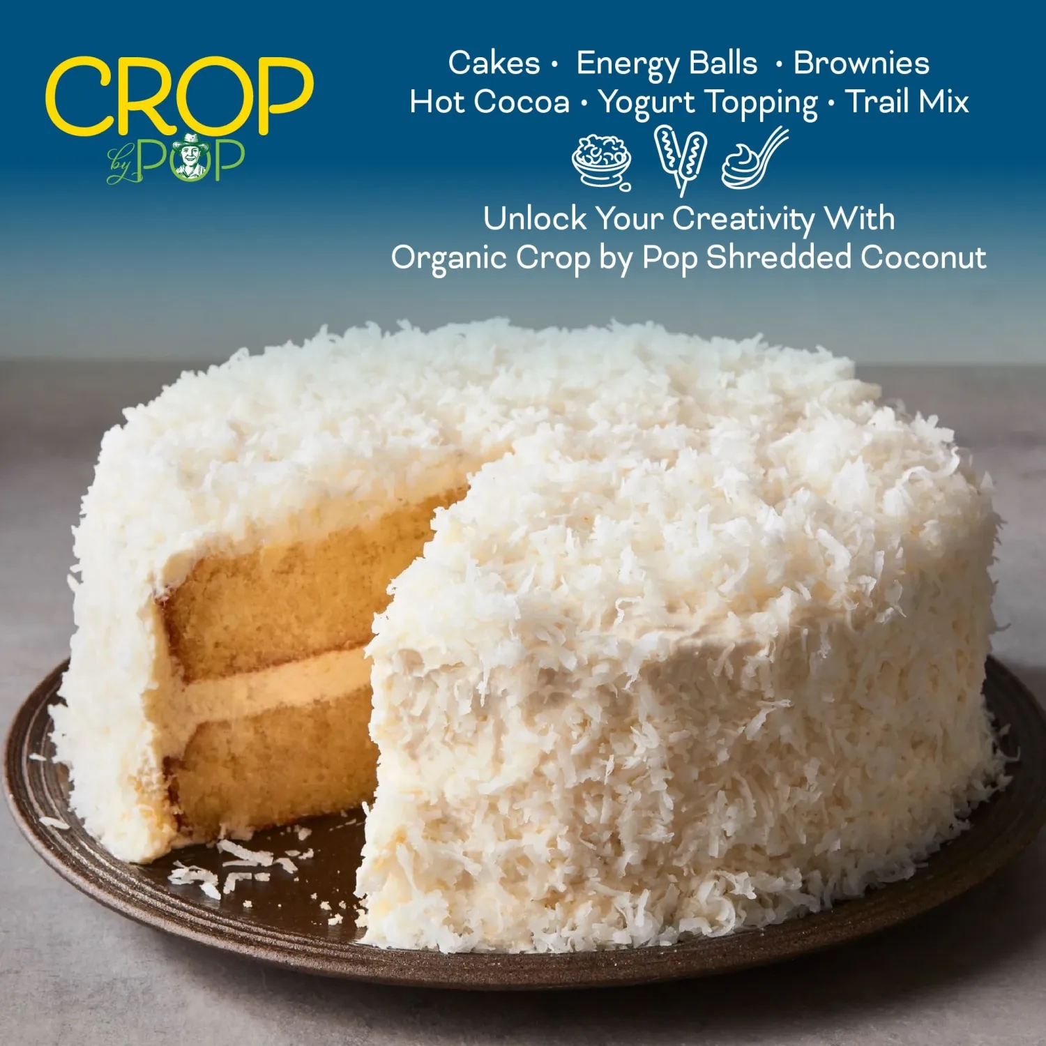 CROP BY POP - Organic Shredded Coconut Flakes, Unsweetened, No Sugar Added, Medium Desiccated, Dry (8oz - 1 Pack) Non GMO, Gluten Free, Vegan, Kosher Perfect for Baking, Cooking, Snacking & Garnishing