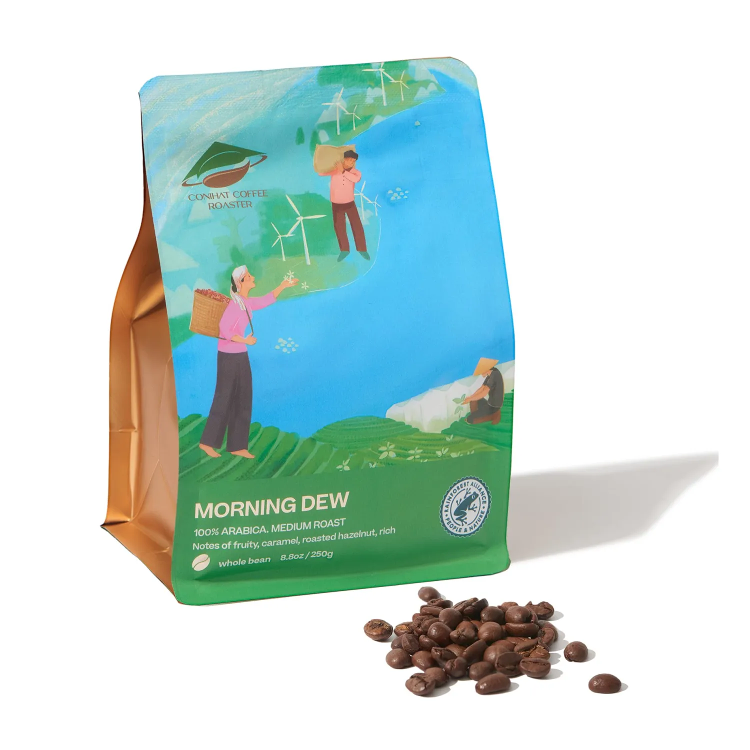 Conihat Coffee Roaster Vietnamese Premium Whole Bean Coffee - 100% Arabica, Medium Roast, Single Origin, Rainforest Alliance Certified, Hand-Picked, 8.8 Oz Bag