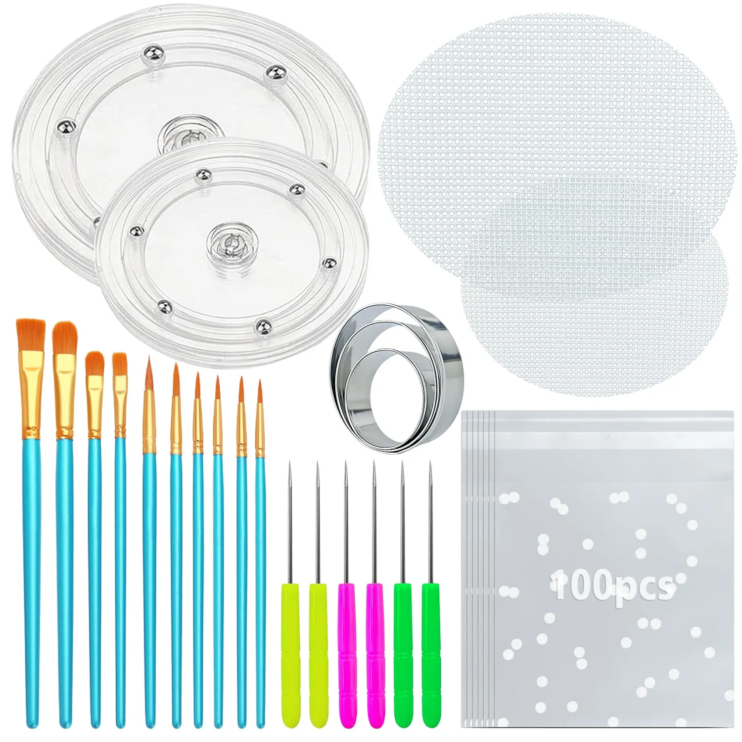 123 PCS Cookie Decorating Kit Supplies Including Acrylic Turntable Decoration Brushes Scribe Needle Bags Cookie Cutter for Cookie Cupcake Cake Decoration
