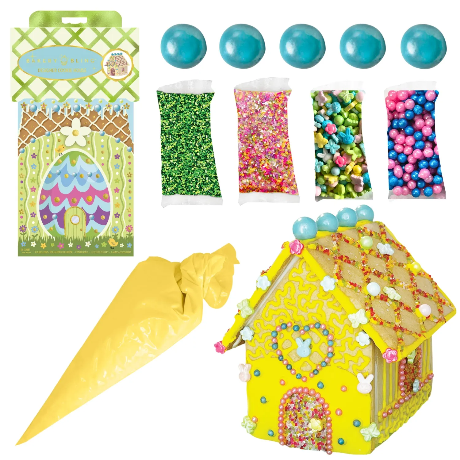 Easter Mini House Cookie Decorating Kit – Pre-Baked Vanilla Sugar Cookie House with Royal Icing, Glittery Sugar, and Edible Decorations – Fun DIY Easter Activity for Kids and Families – Nut-Free, Dairy-Free, Kosher – Made in USA