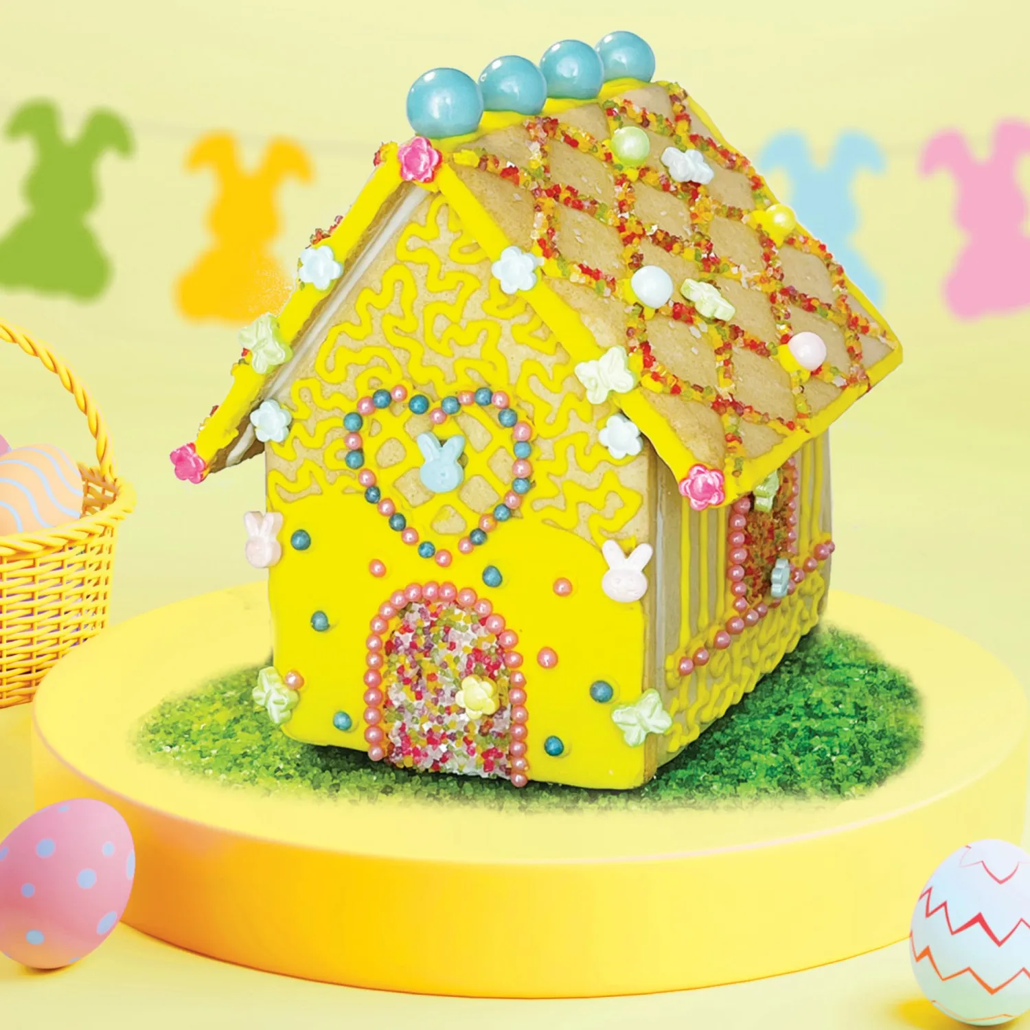 Easter Mini House Cookie Decorating Kit – Pre-Baked Vanilla Sugar Cookie House with Royal Icing, Glittery Sugar, and Edible Decorations – Fun DIY Easter Activity for Kids and Families – Nut-Free, Dairy-Free, Kosher – Made in USA