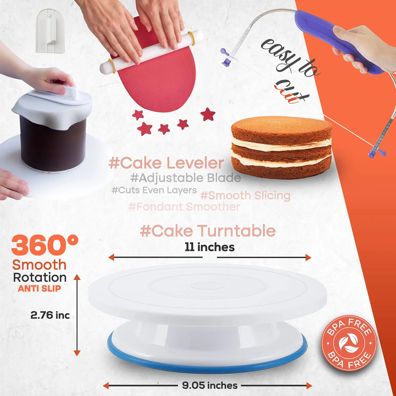 RFAQK 230PCs Cake Decorating Supplies Kit, Cake Decorating Set with Cake Turntable, Piping Bags and Tips, Modeling Tools, Cookie Plunger Cutters, Icing Smoother & Other Accessories for Cake Decoration