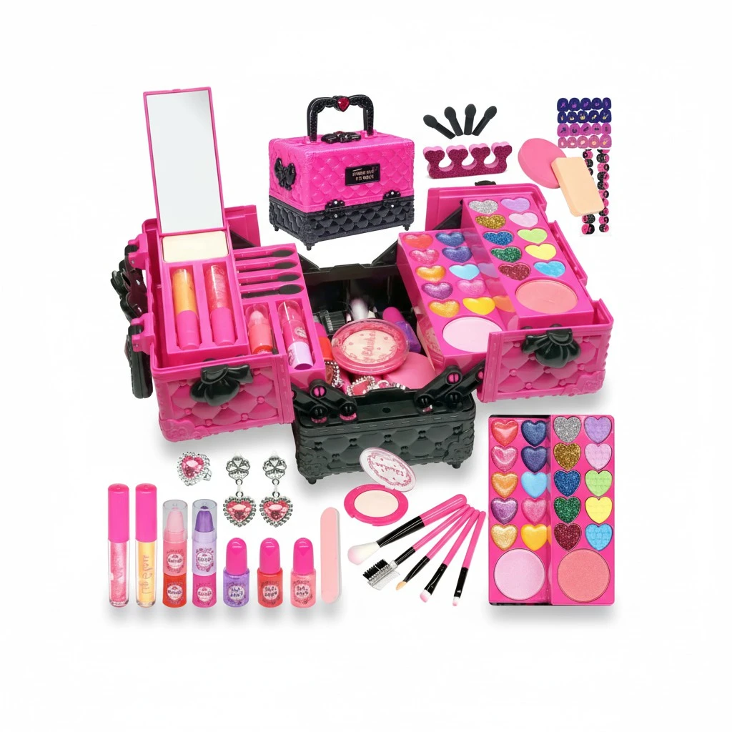 Kids Makeup Kit for Girl - 52 PCS Safe and Washable Makeup for Kids, Real Girls Makeup Kit, Toddler Makeup Kit with Cosmetic Case, Girls Toys Age 4-12, Princess Toys Birthday Gifts for Girls