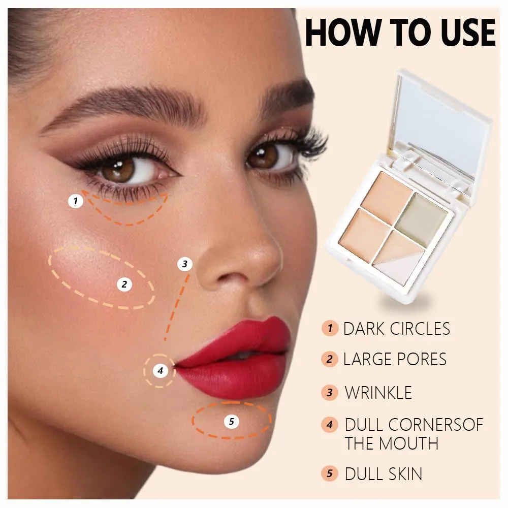 5 Colors Pot Concealer Full Coverage kit with Brush for Older Women, Under Eye Color Corrector Tri Color Concealer Palette for Dark Circles Mature Skin Makeup, Waterproof Foundation Color Corrector, 1