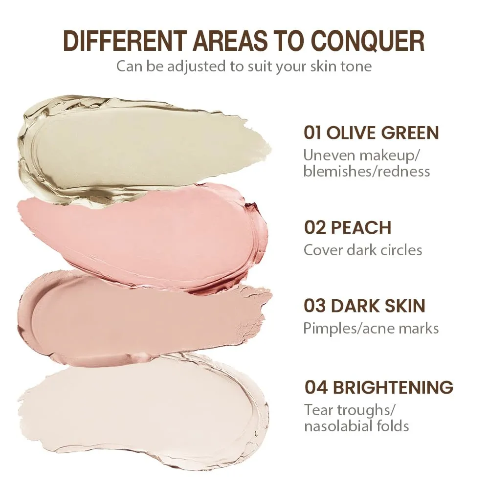 evpct Pot Concealer Full Coverage kit with Brush for Older Women, 4 Nude Shades Under Eye Color Corrector Concealer Palette for Dark Circles Mature Skin Makeup, Waterproof Foundation Color Corrector
