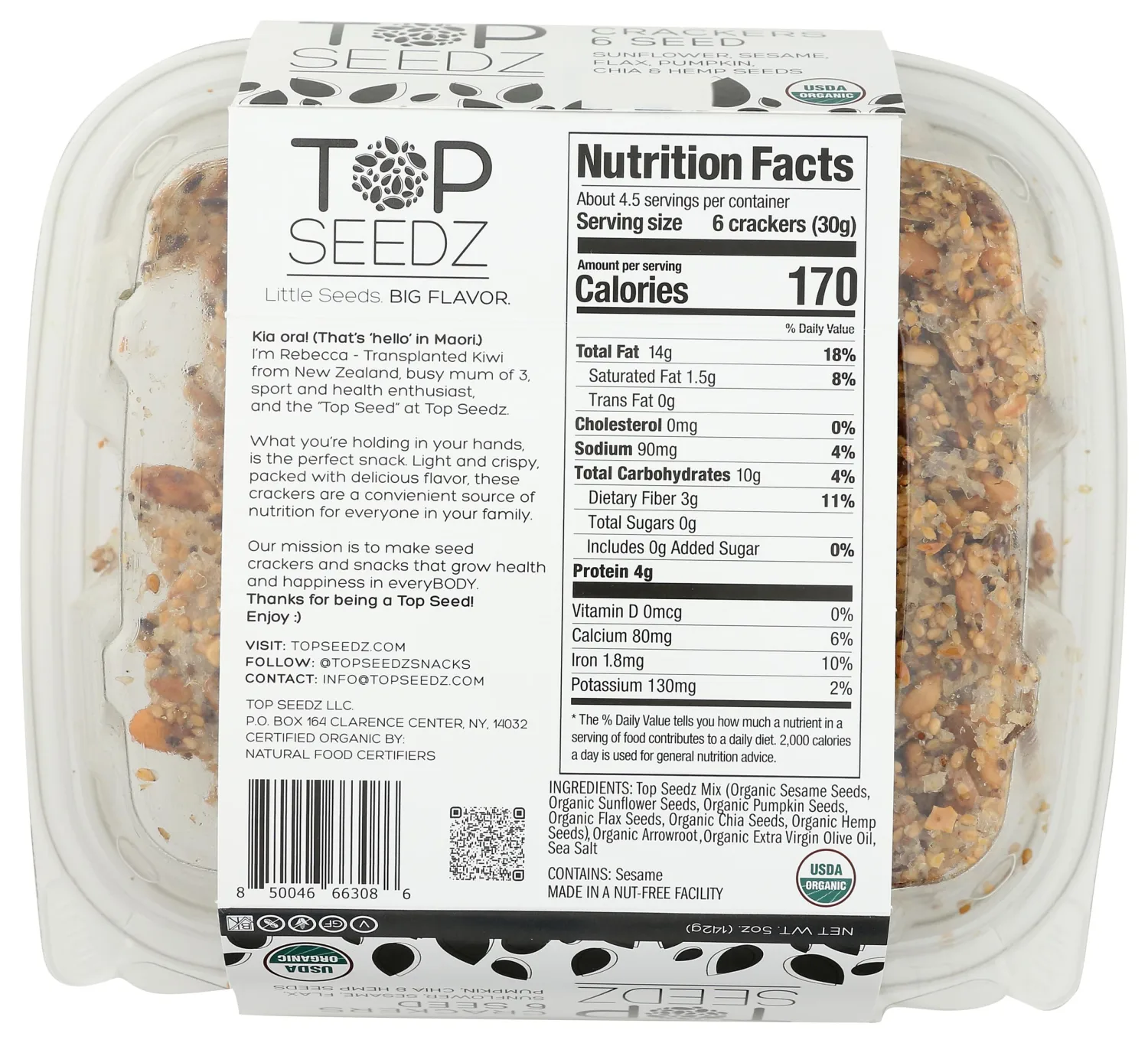 TOP SEEDZ Organic 6 Seed Crackers, 5 OZ