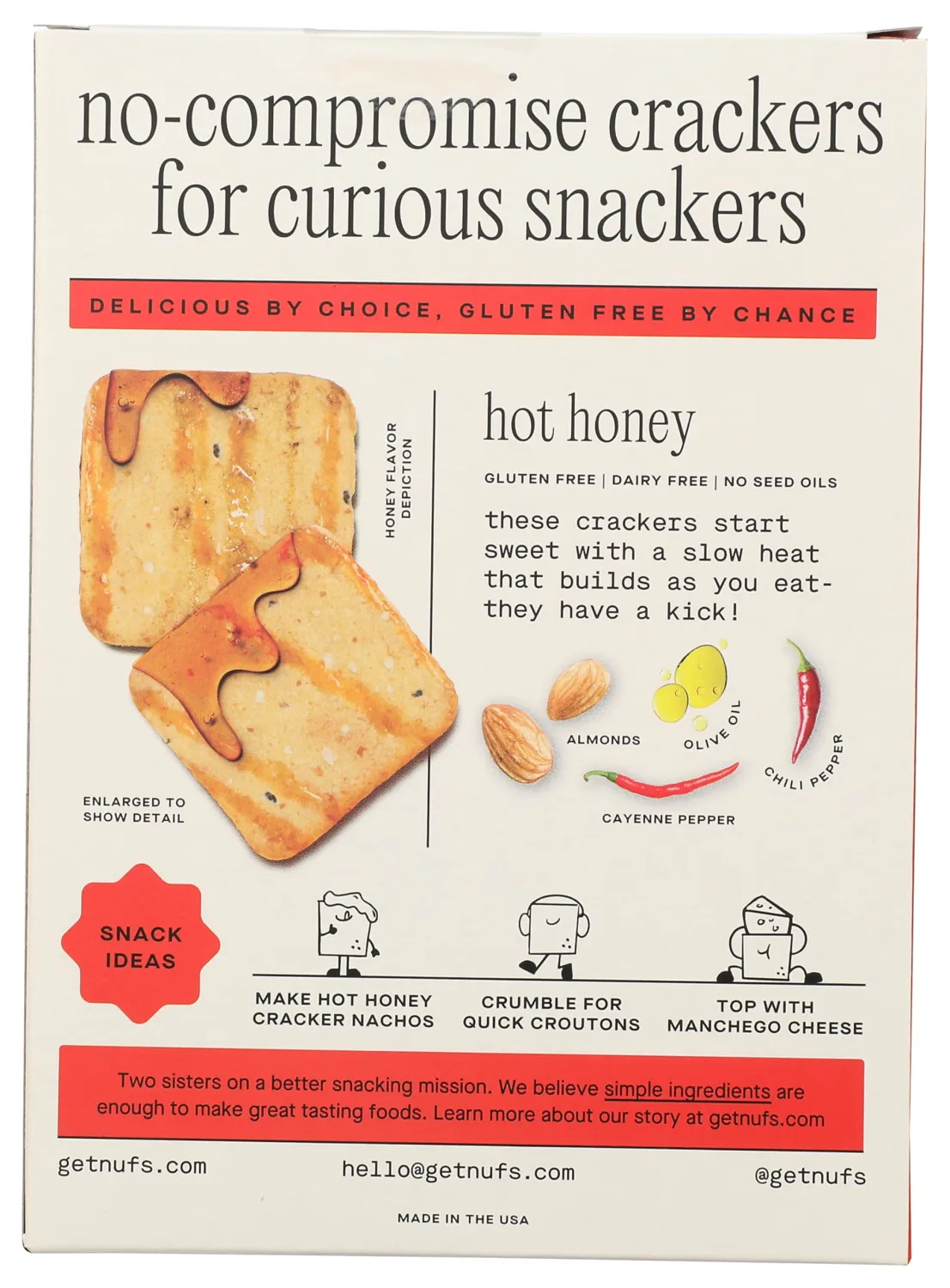 Nufs Hot Honey Crispy Crackers, 4.25 OZ