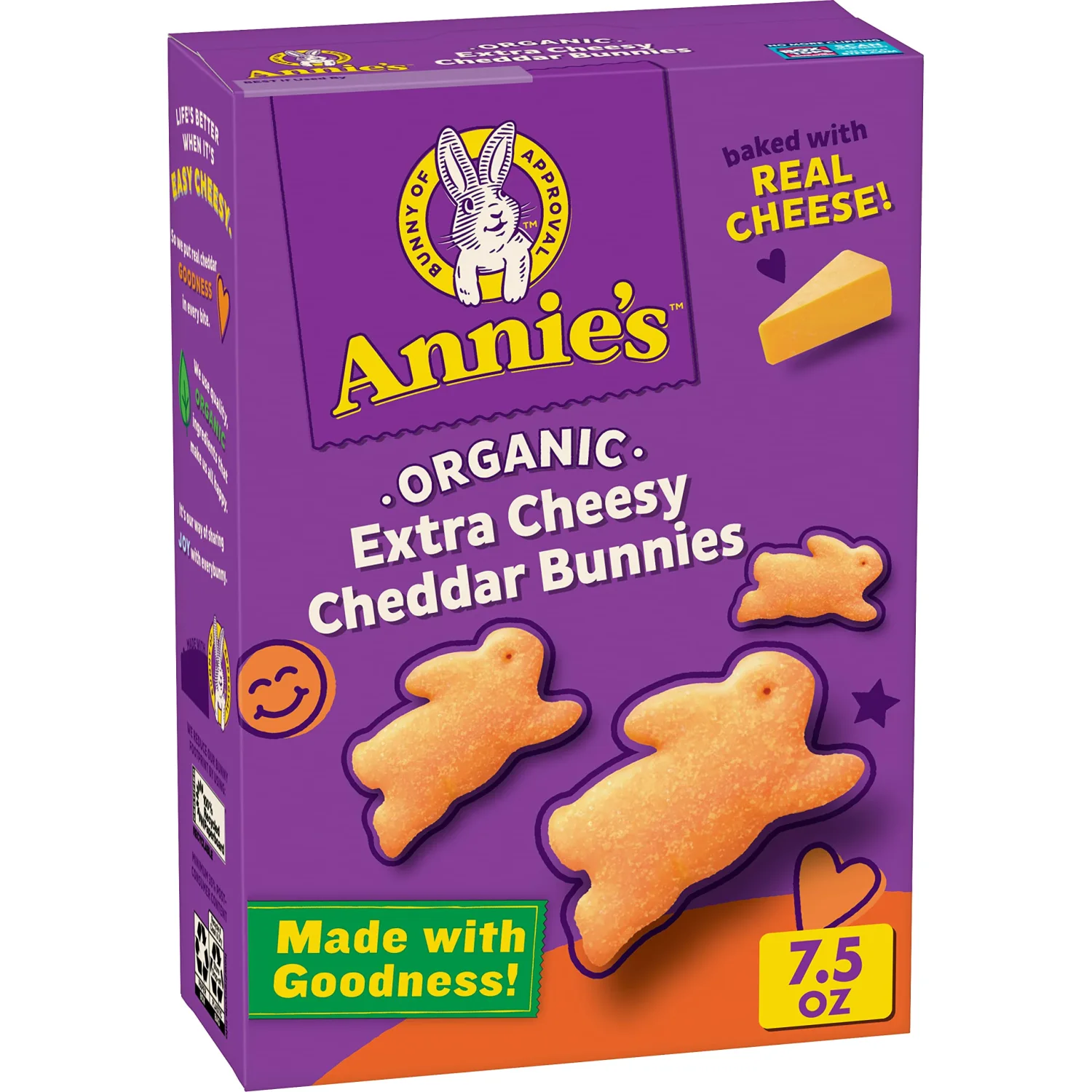 Annie's Organic Cheddar Bunnies Snack Crackers, Extra Cheddar, Baked With Real Cheese, 7.5 oz