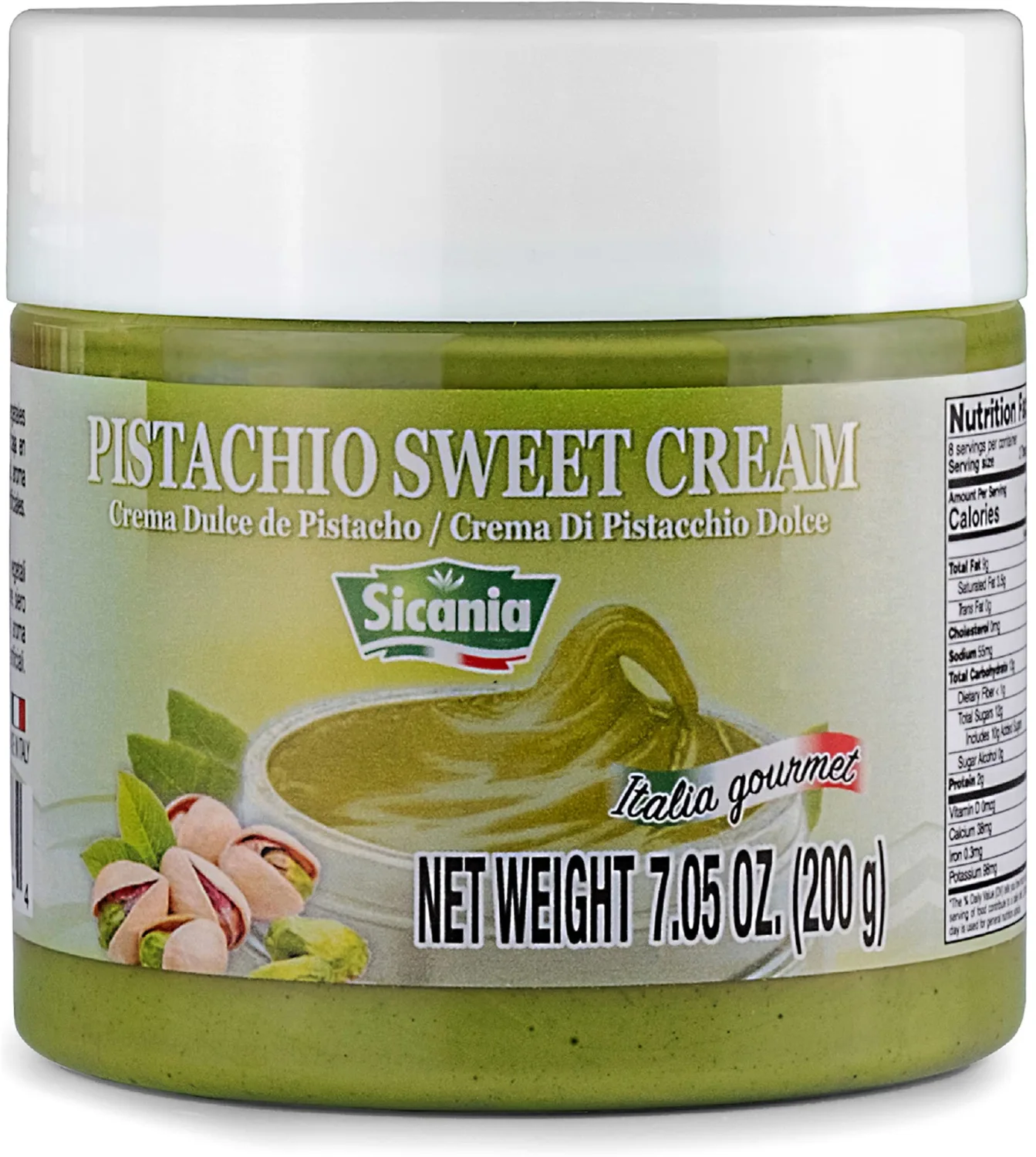 SICANIA - Premium Pistachio Cream, 7.05 oz (200g) - Authentic Italian, Gluten-Free, Non-GMO - Gourmet Spread for Desserts, Pastries, Dubai Pistachio Chocolate Bar & More