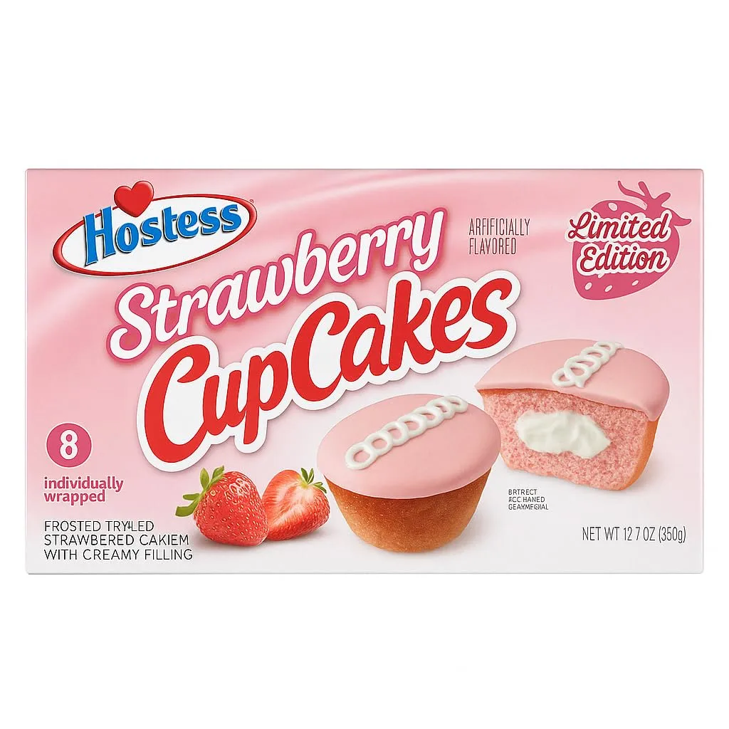 Strawberry Cupcakes HOSTESS – 8 ct. 12.7 oz | Bakery Fresh Muffins Individually Wrapped | Strawberry Cakes Individually Wrapped