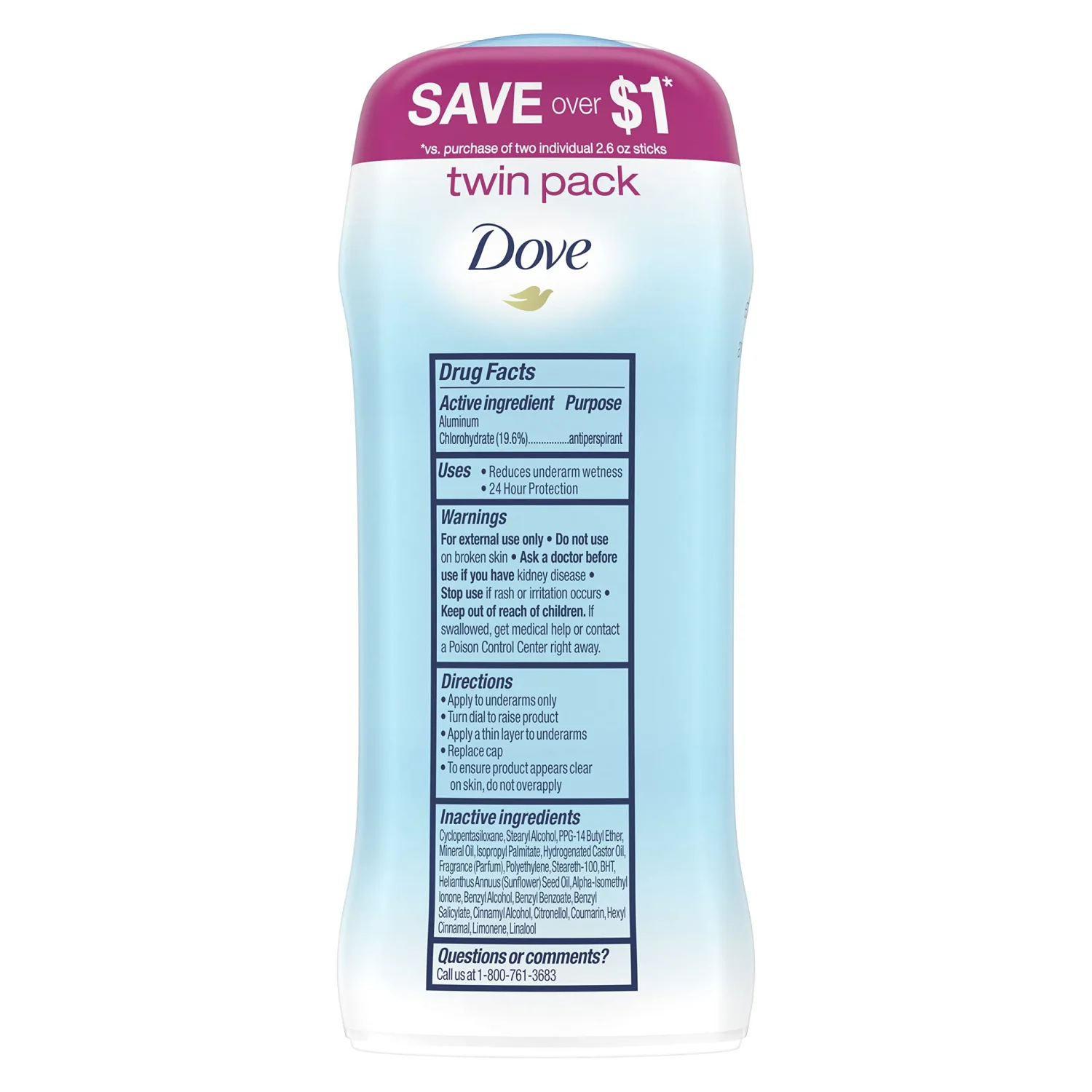 Dove Invisible Solid Antiperspirant Deodorant Stick for Women, Powder, For All Day Underarm Sweat & Odor Protection 2.6 oz 2 Count