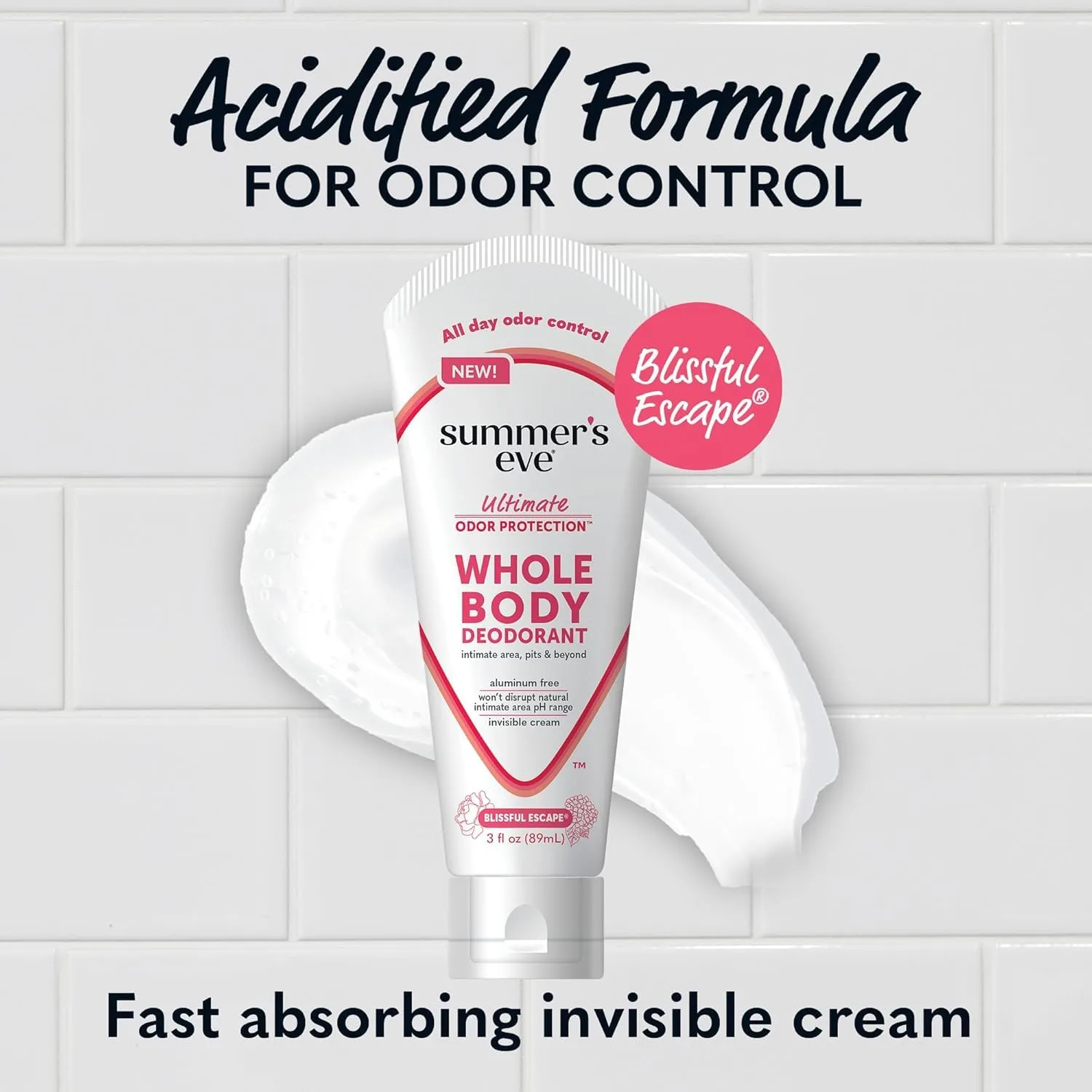 Summer's Eve Whole Body Deodorant Cream, Blissful Escape, 3 fl oz + Summer's Eve Blissful Escape Daily Refreshing All Over Feminine Body Wash, Removes Odor, Feminine Wash pH Balanced, 15 fl oz