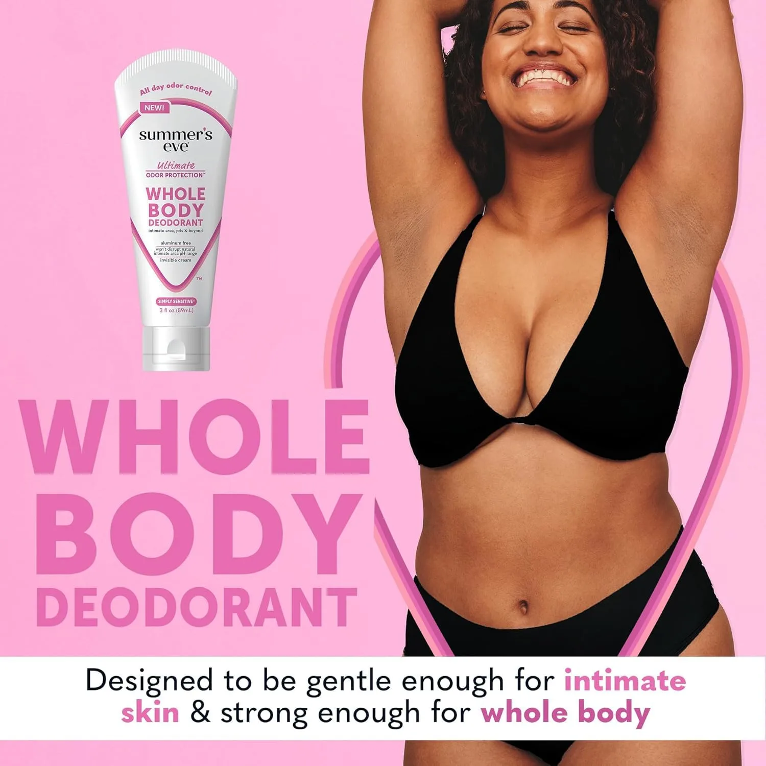 Summer's Eve, Whole Body Deodorant for Women, Ultimate Odor Control, Aluminum Free Deodorant, 3 Fl Oz + Simply Sensitive Daily Refreshing Feminine Wipes, Removes Odor, pH Balanced, 12 Count