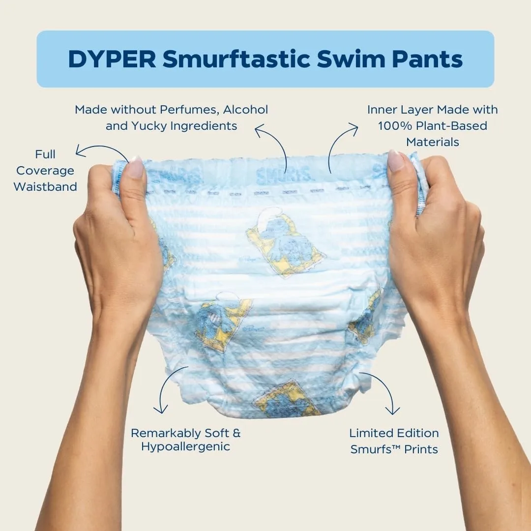DYPER - Smurftastic Swim Pants - Affordable Diapers, Hypoallergenic, Plant-Based, Absorbent & Quick-Drying, Eco-Friendly, Fun Prints - Size L, 26-37 lbs (19 Count)