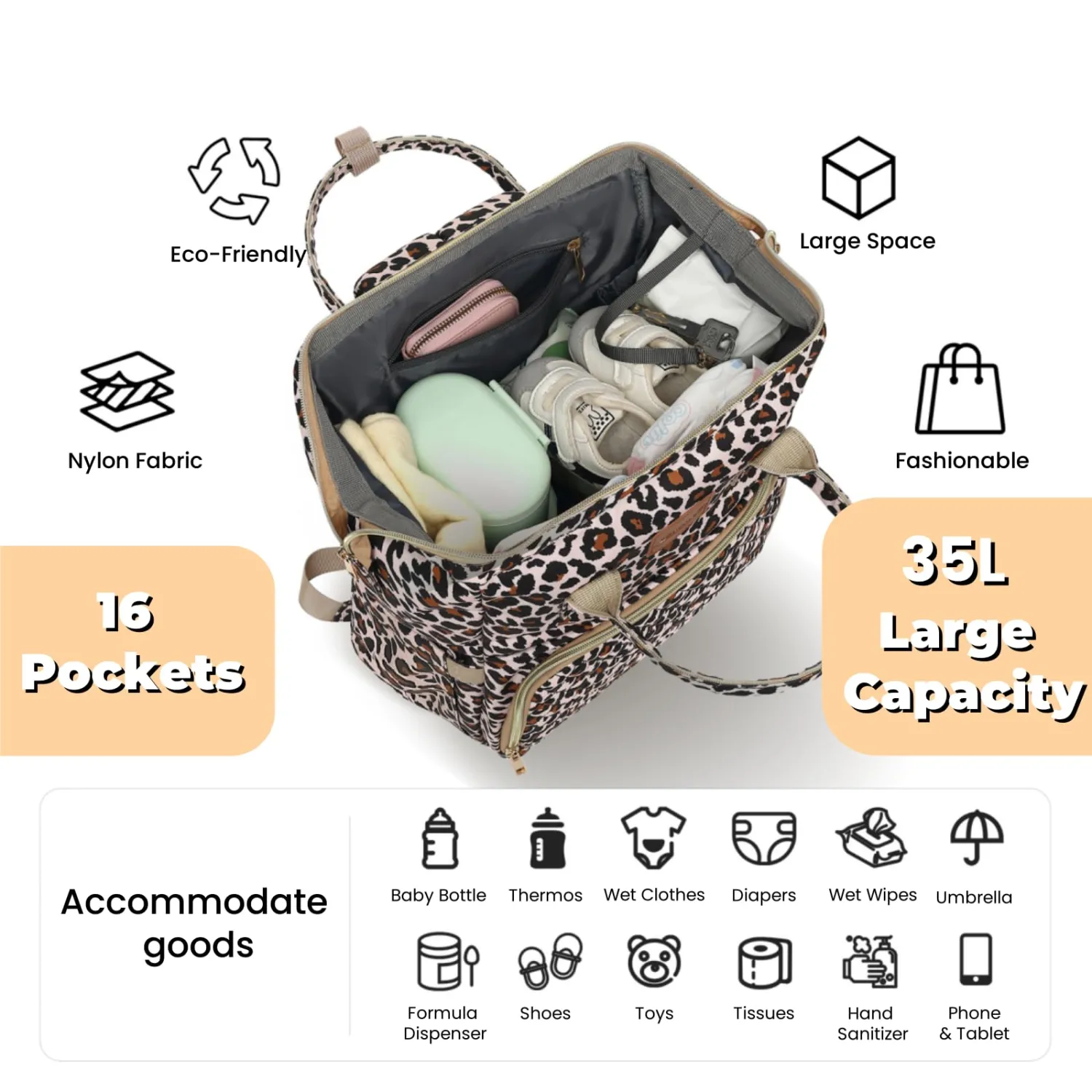 Diaper Bag Backpack with Changing Pad, Pacifier Case, Baby Bag for Boy Girl Toddler - Large, Stylish, Waterproof Travel Quilted Diaper Bag for Mom - Baby Shower - Cheetah