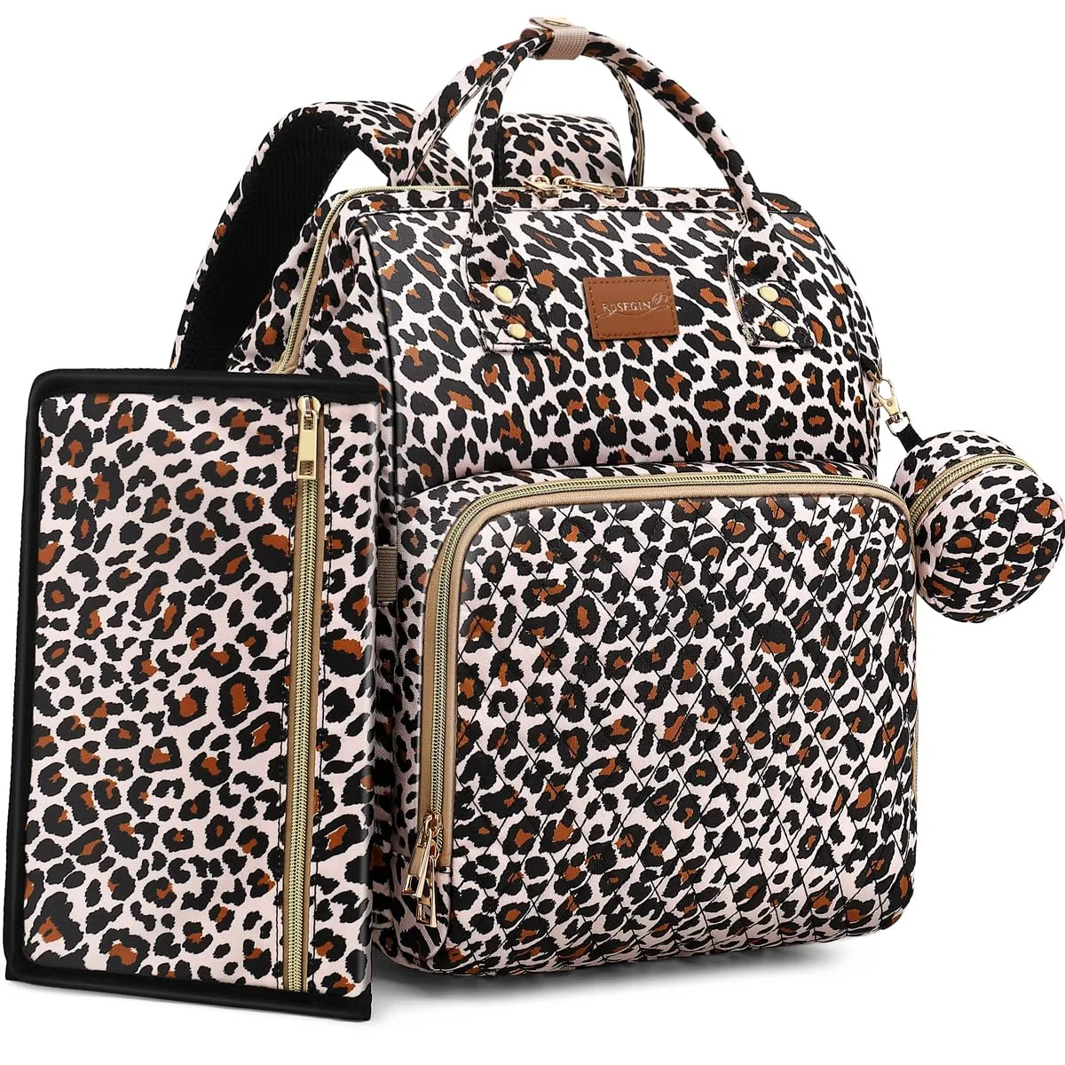 Diaper Bag Backpack with Changing Pad, Pacifier Case, Baby Bag for Boy Girl Toddler - Large, Stylish, Waterproof Travel Quilted Diaper Bag for Mom - Baby Shower - Cheetah