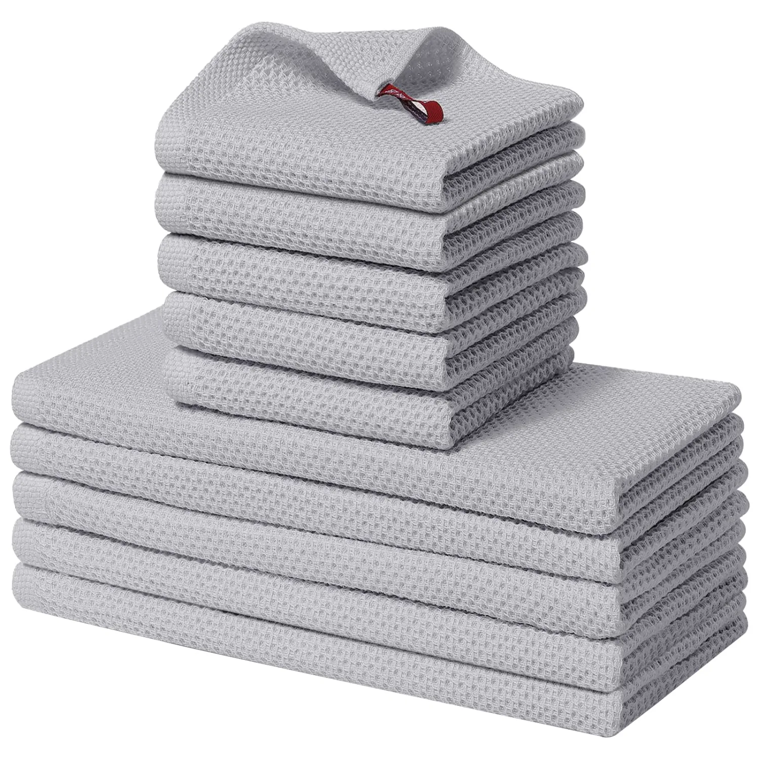 Homaxy 100% Cotton Kitchen Towels and Dishcloths Set, 12 x 12 Inches and 13 x 28 Inches, Set of 10 Bulk Kitchen Towels Set, Ultra Soft Absorbent Dish Cloths for Washing Dishes, Light Gray