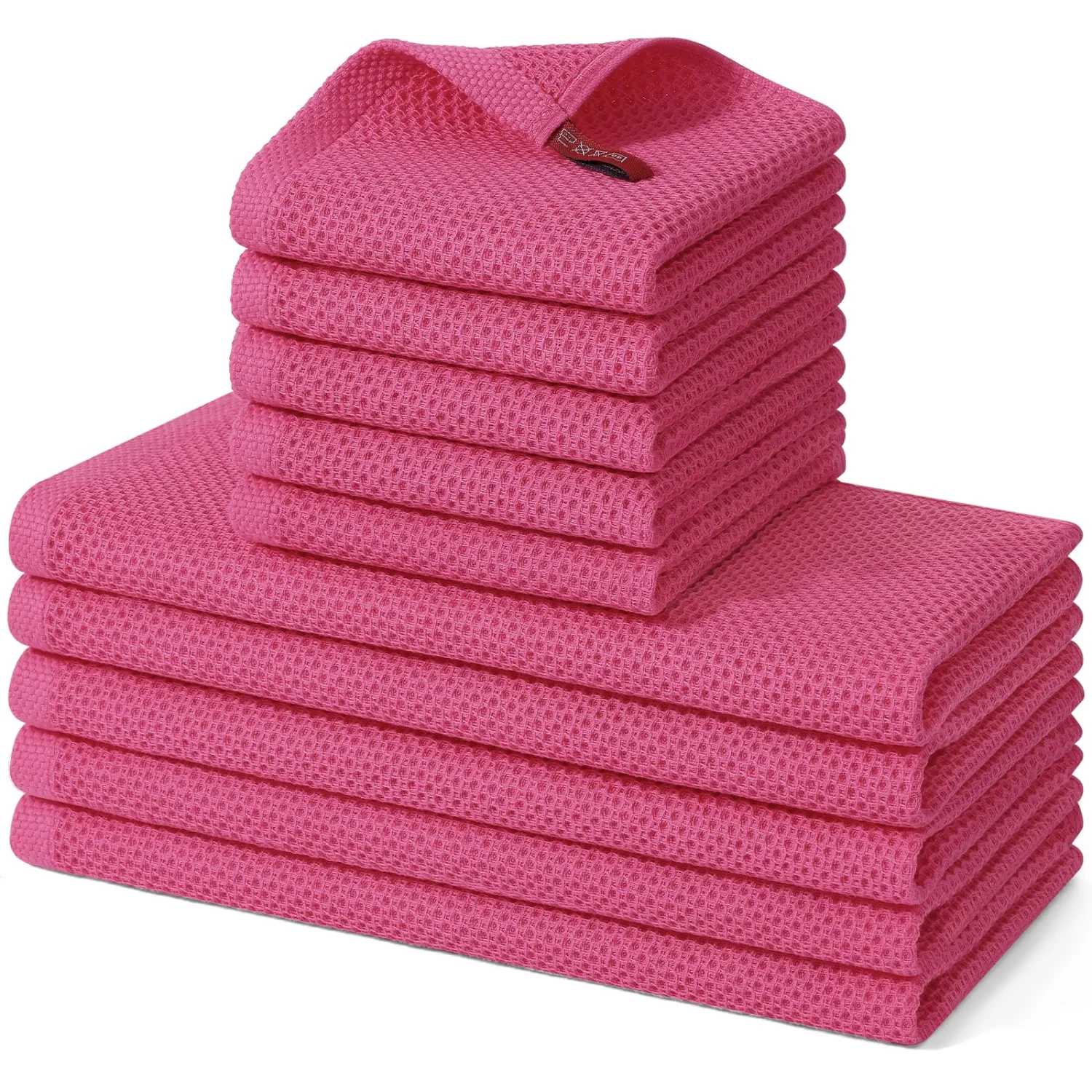 Homaxy 100% Cotton Kitchen Towels and Dishcloths Set, 12 x 12 Inches and 13 x 28 Inches, Set of 10 Bulk Kitchen Towels Set, Ultra Soft Absorbent Dish Cloths for Washing Dishes, Hot Pink