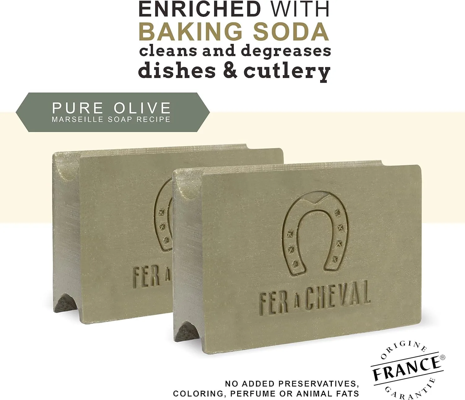 Fer à Cheval Dishwashing Solid Soap | Pristine Marseille Soap Formula with Baking Soda | 100% Natural Dish Soap Bar | French-Origin, Palm-Coconut Oil Free | ECOCERT Certified | 225g/7.94oz, 2 Pack