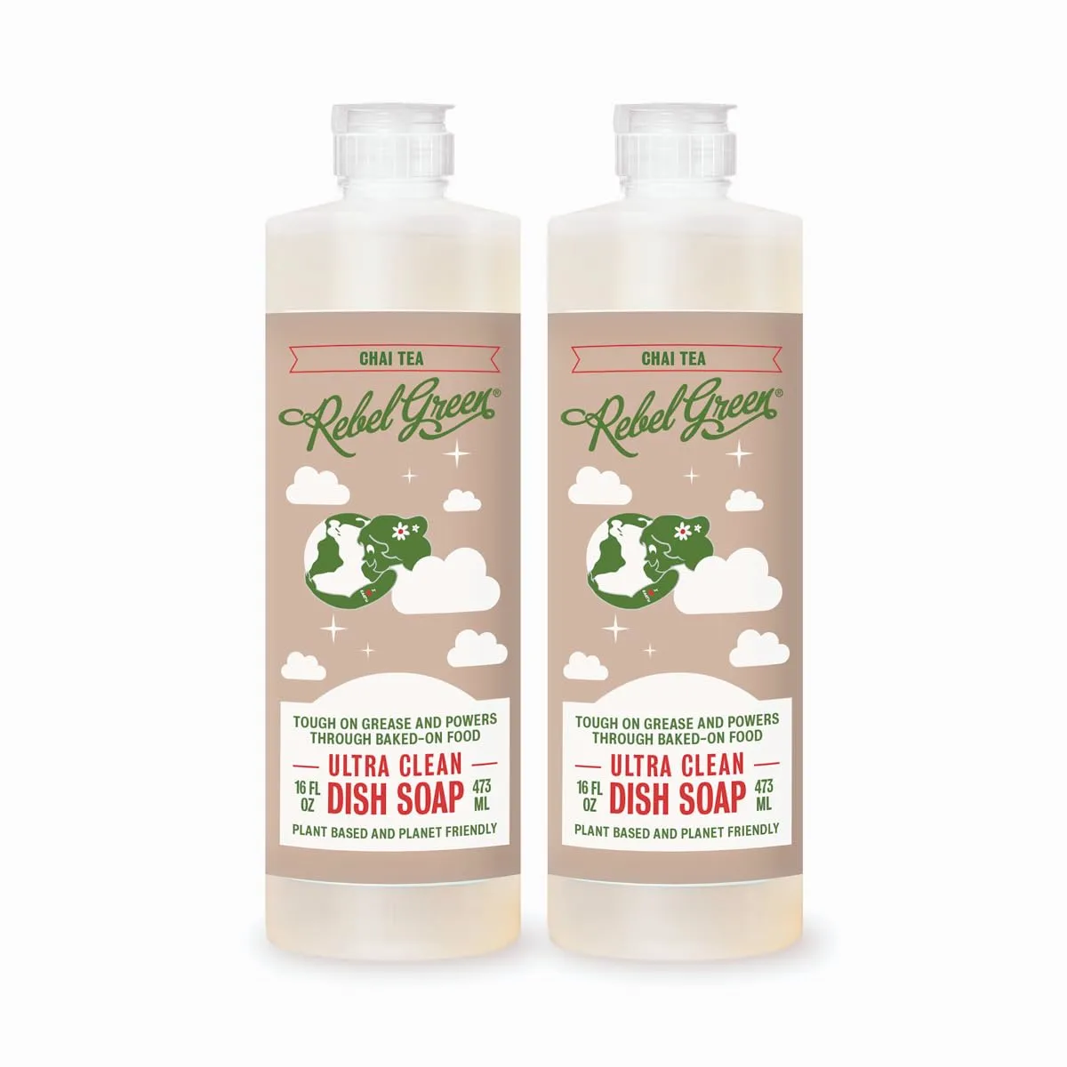 Rebel Green Super Deluxe Dish Soap - Natural Dishwashing Soap - Liquid Dish Detergent - Sustainable Dish Liquid Scented with Chai Tea - (16 oz Bottles, 2 Pack)